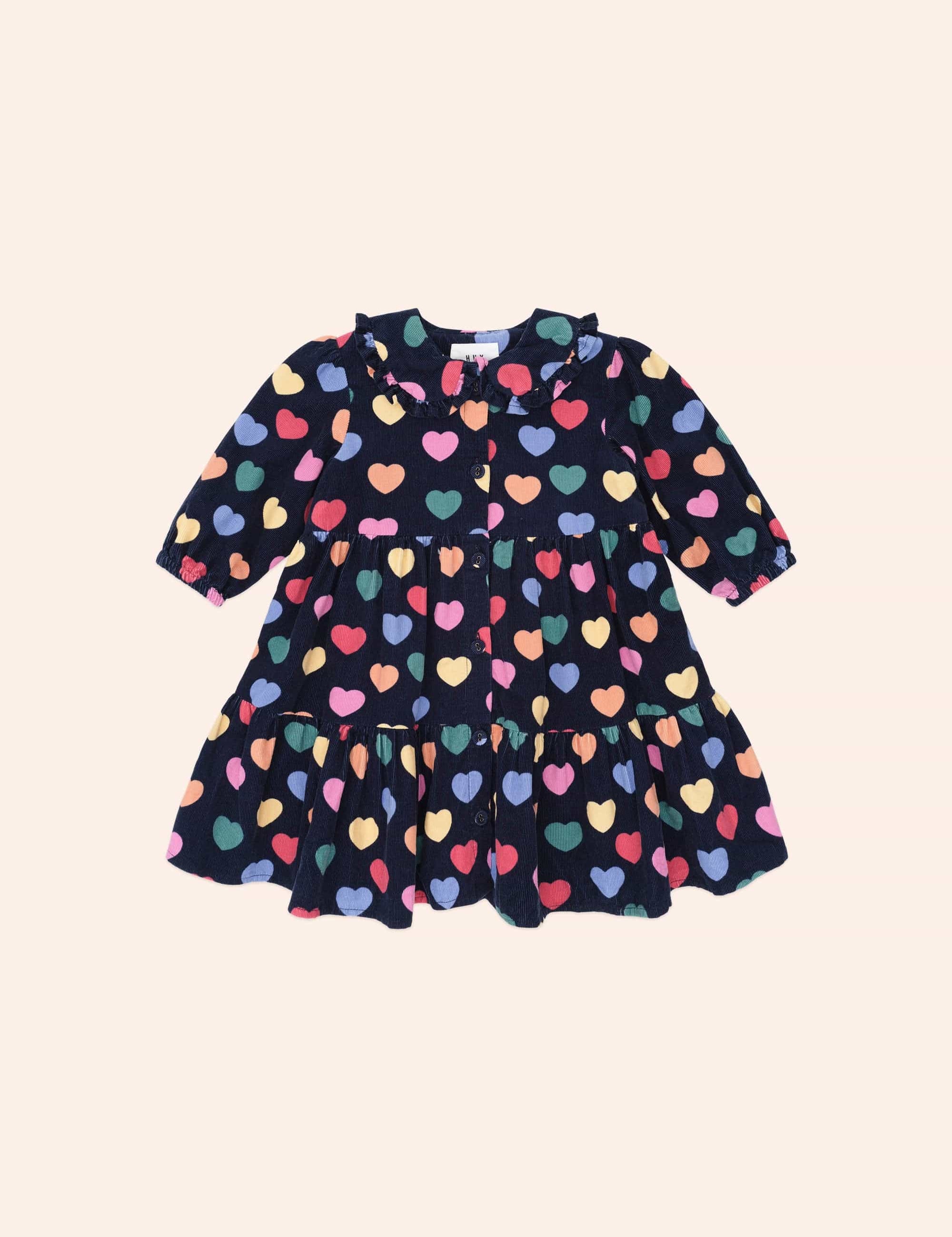 Multi Hearts Cord Dress DRESS Huxbaby