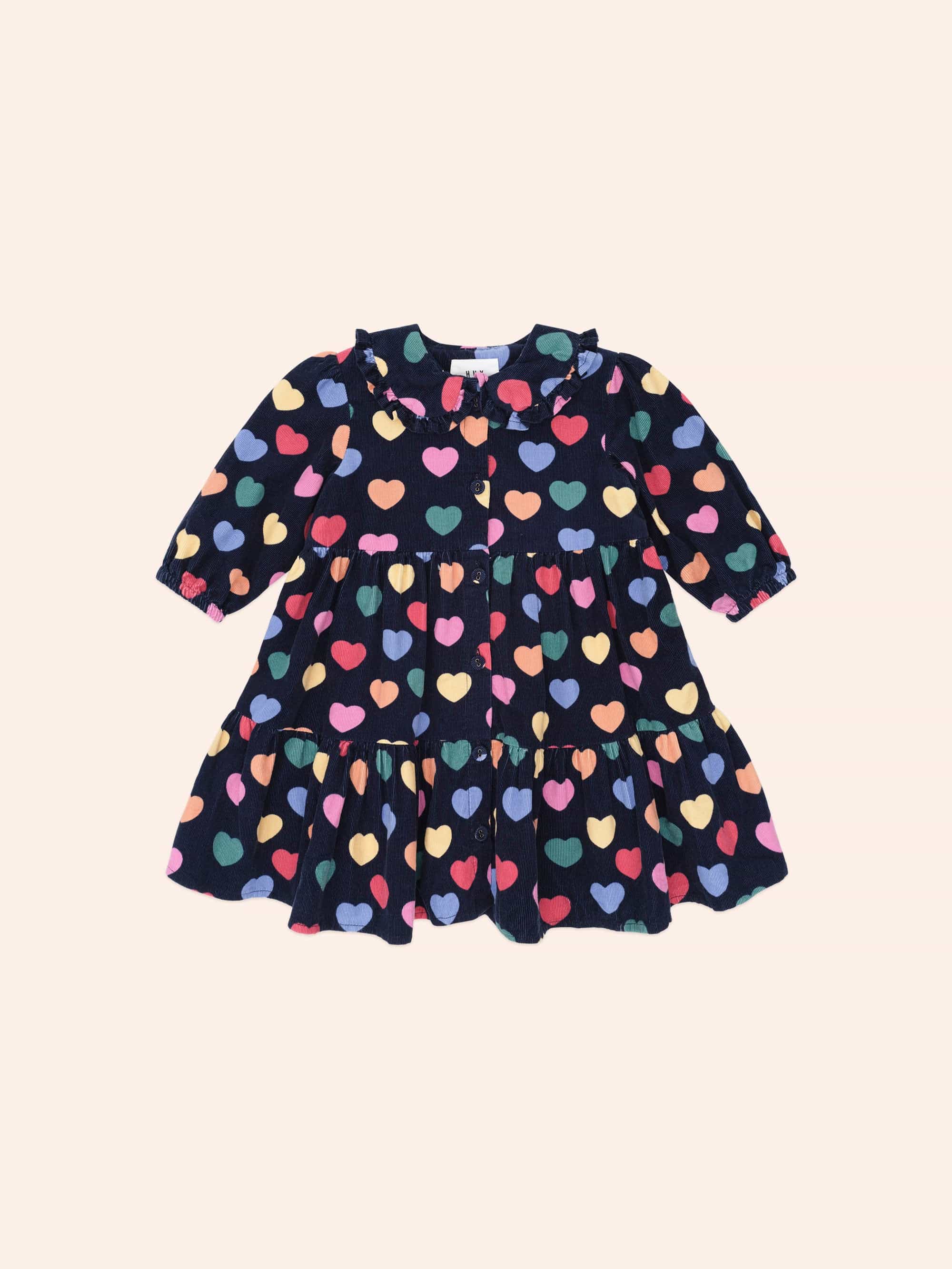 Multi Hearts Cord Dress DRESS Huxbaby