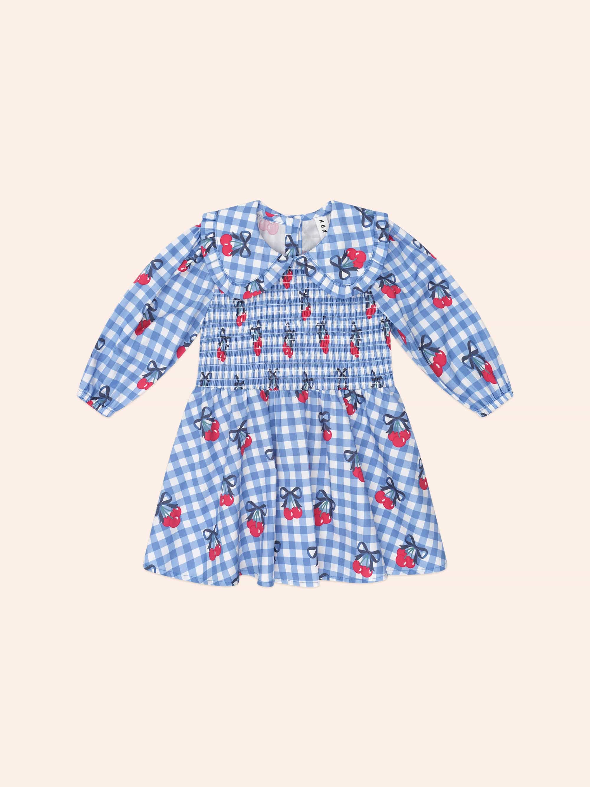 Cherry Gingham Shirred Dress DRESS Huxbaby