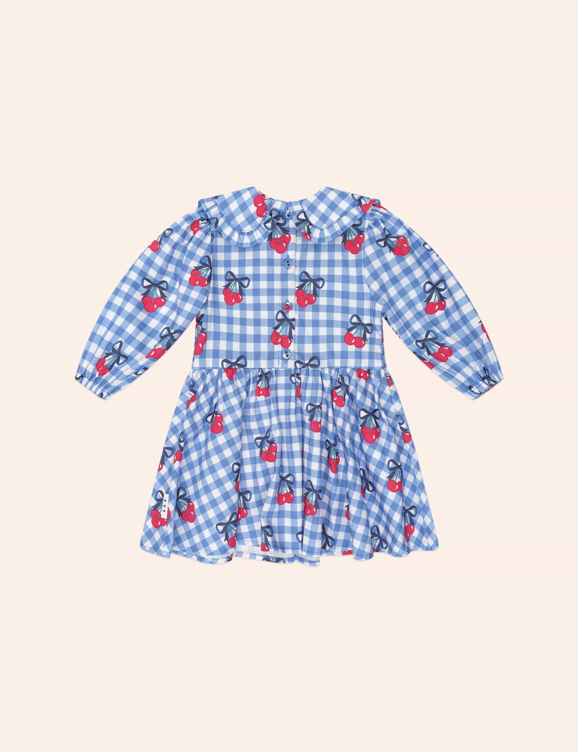 Cherry Gingham Shirred Dress DRESS Huxbaby