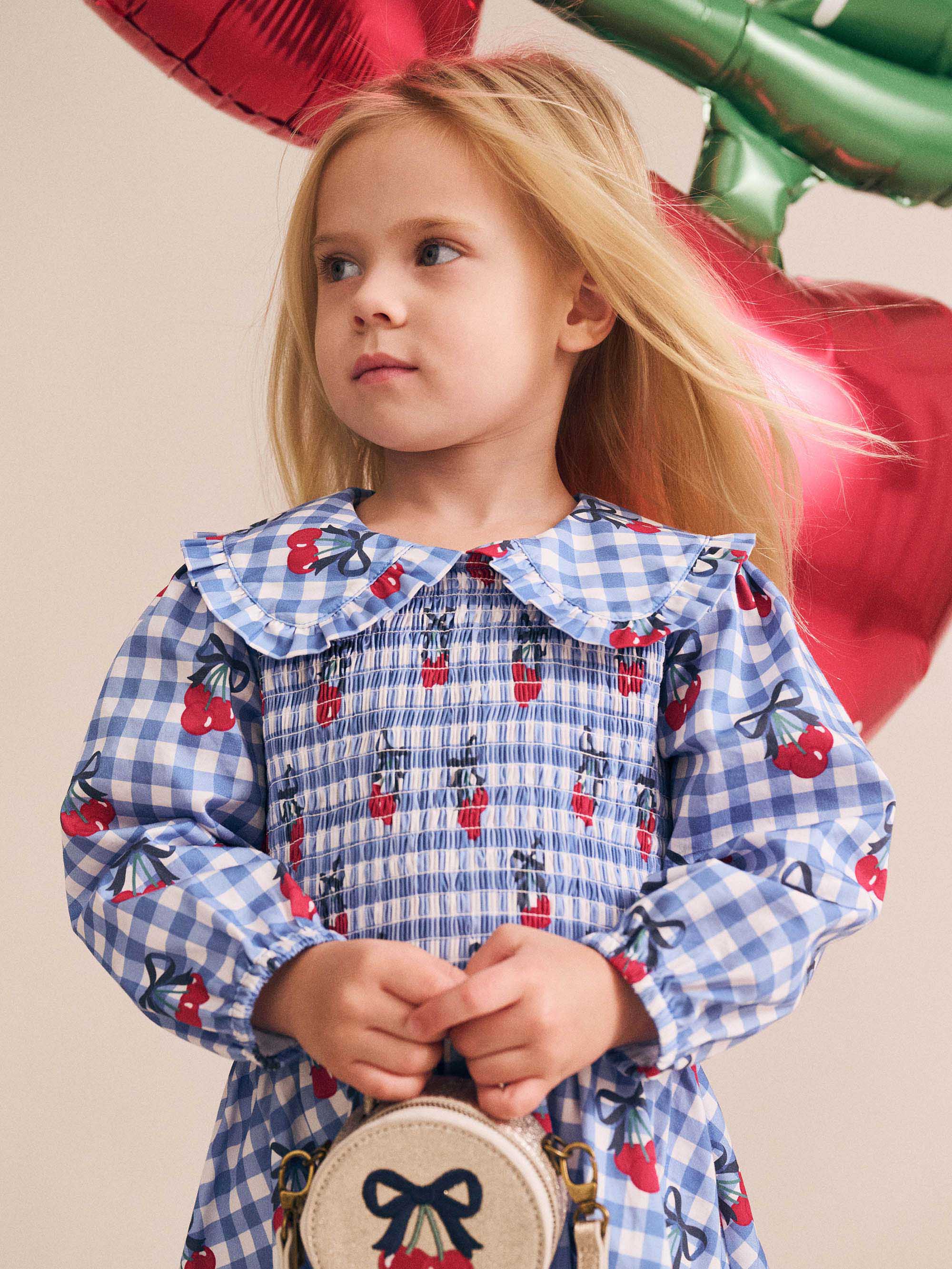 Cherry Gingham Shirred Dress DRESS Huxbaby