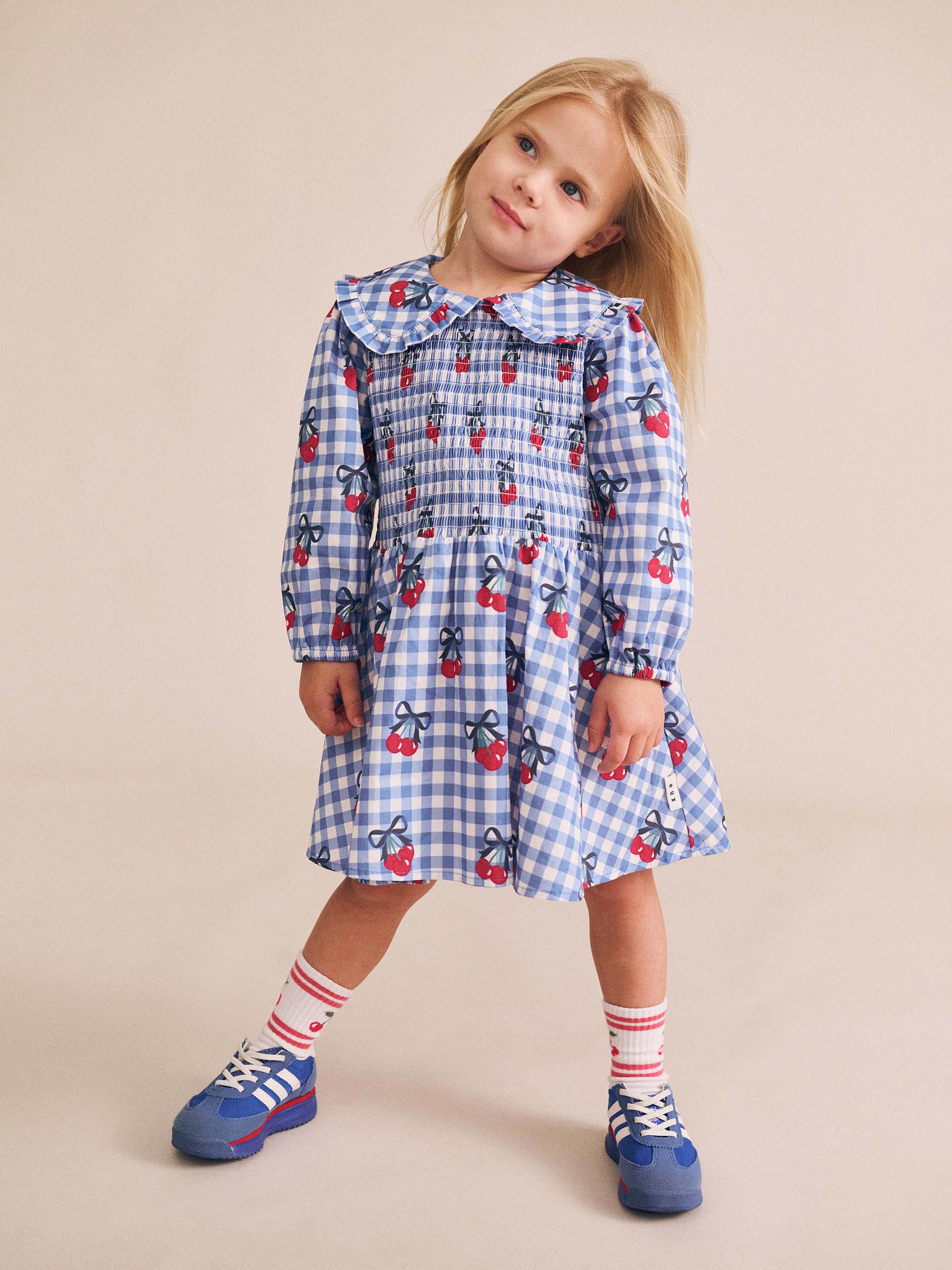 Cherry Gingham Shirred Dress DRESS Huxbaby