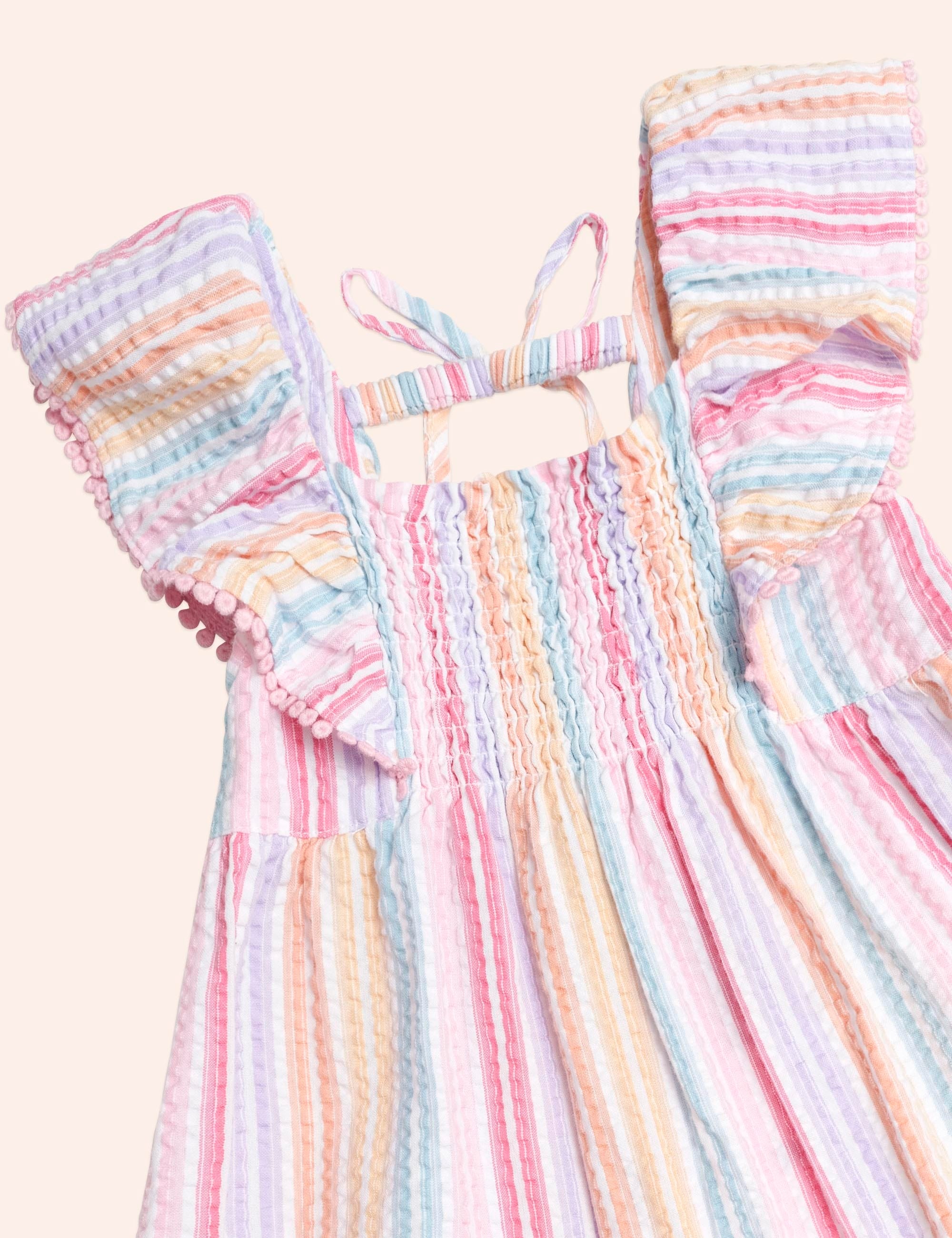 Rainbow Stripe Shirred Frill Dress DRESS Huxbaby