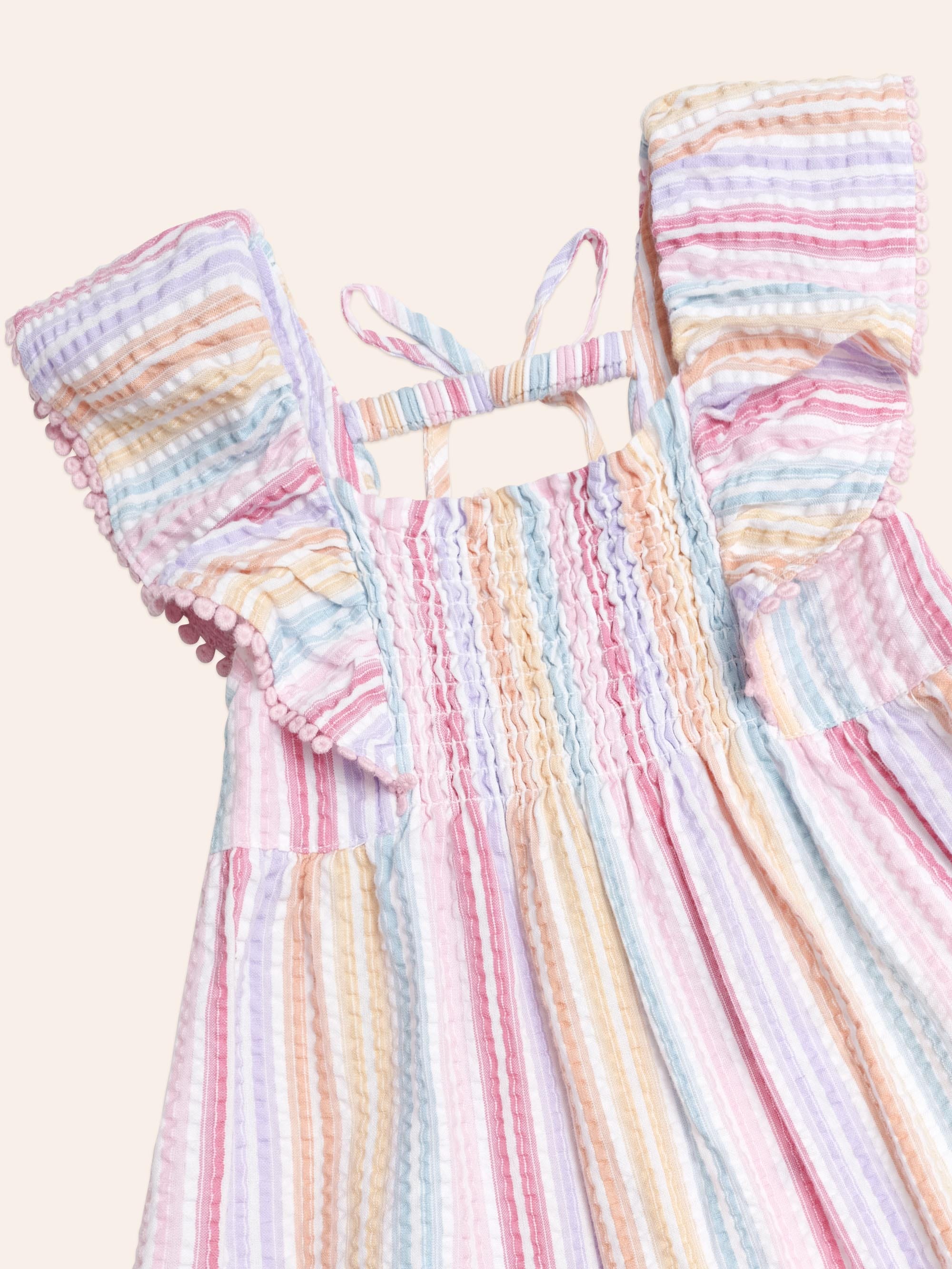 Rainbow Stripe Shirred Frill Dress DRESS Huxbaby