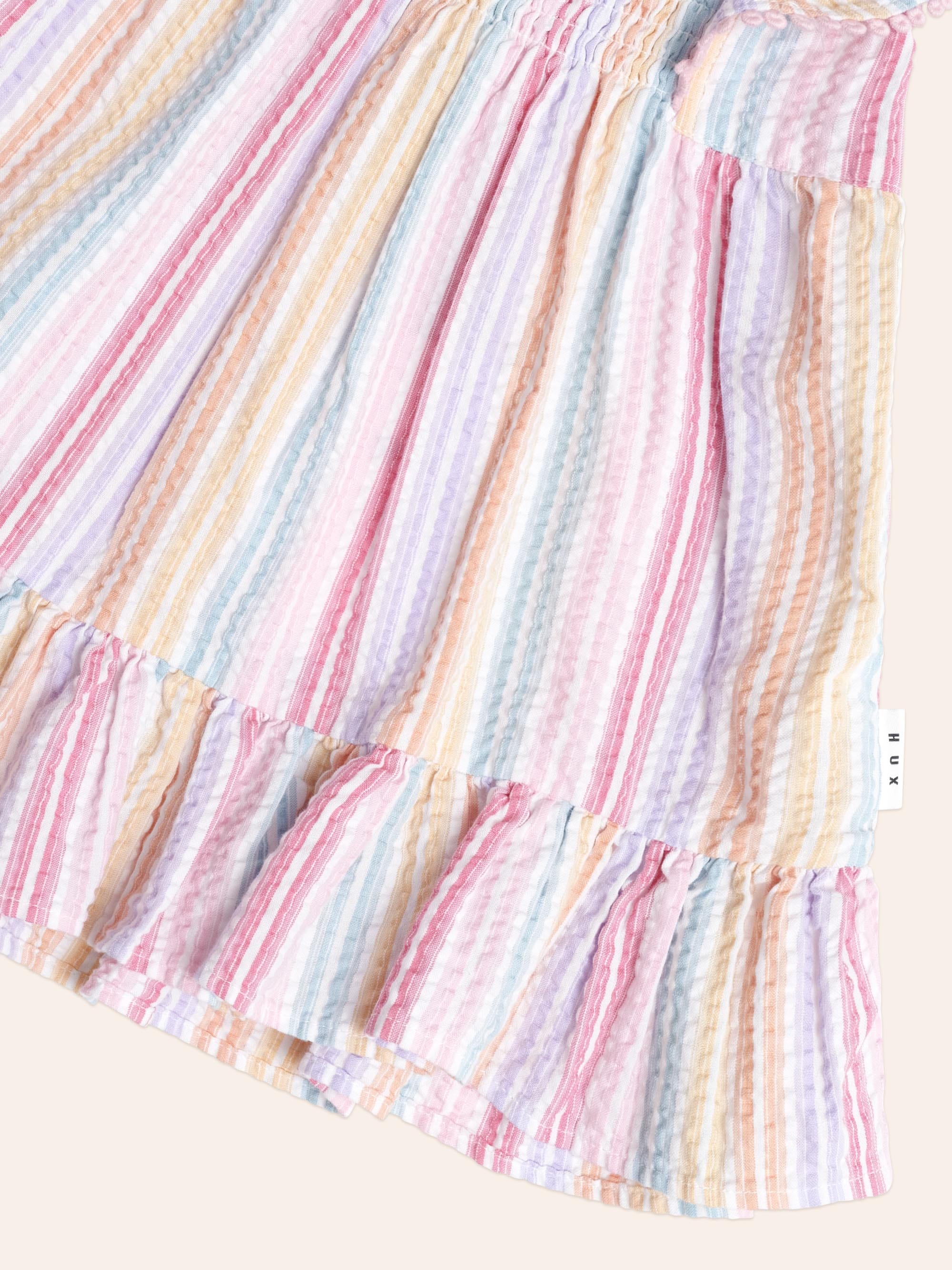 Rainbow Stripe Shirred Frill Dress DRESS Huxbaby
