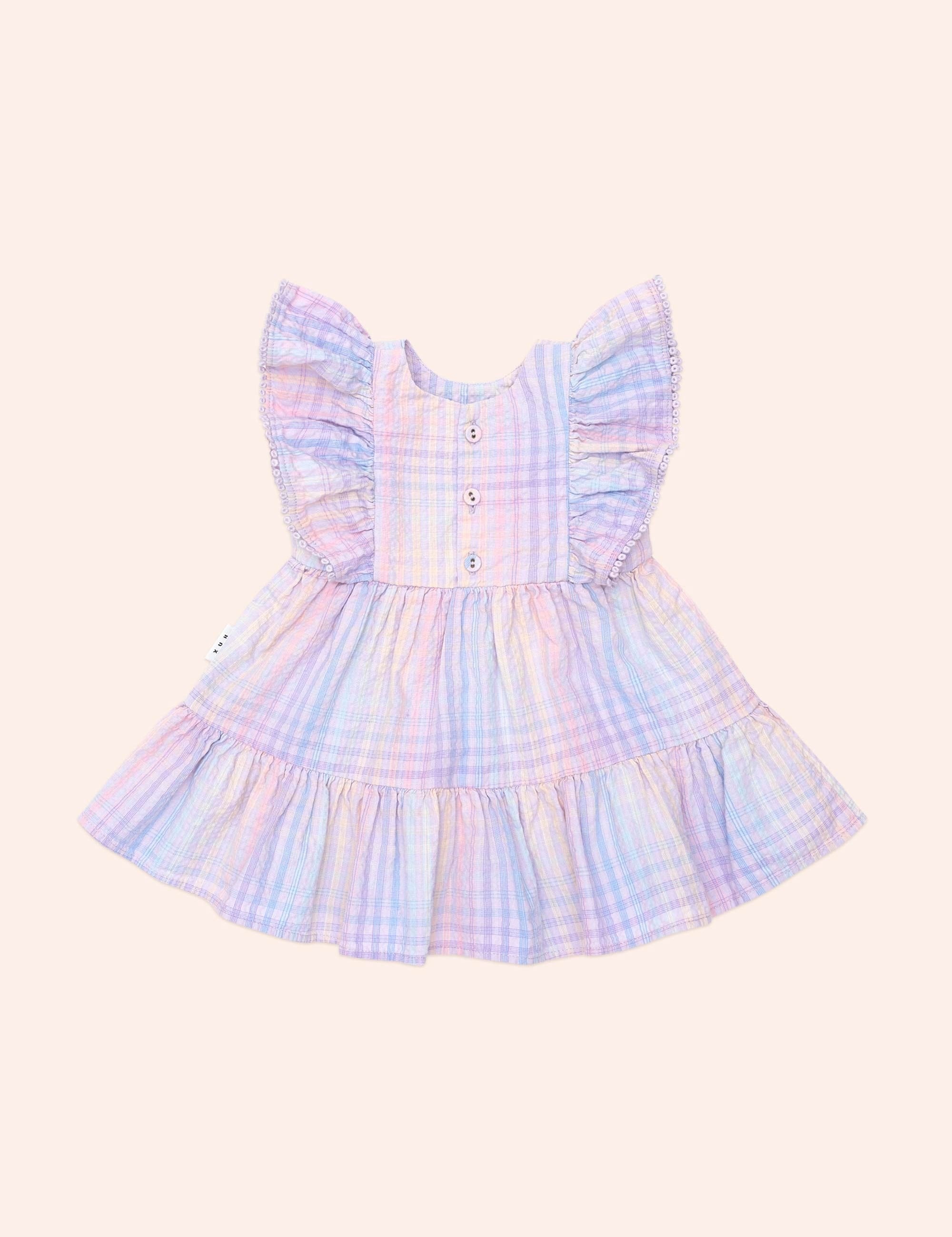 RAINBOW CHECK FRILL DRESS DRESS Huxbaby