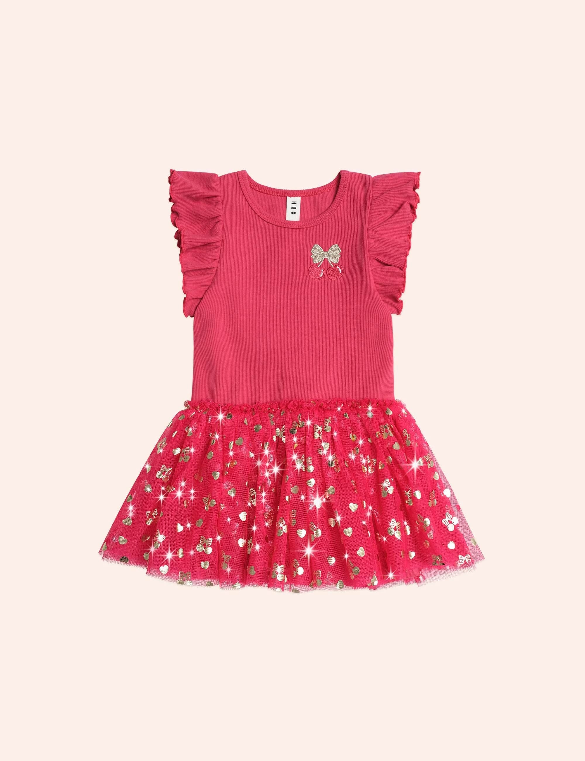 Golden Cherry Pie Rib Tulle Dress DRESS Huxbaby