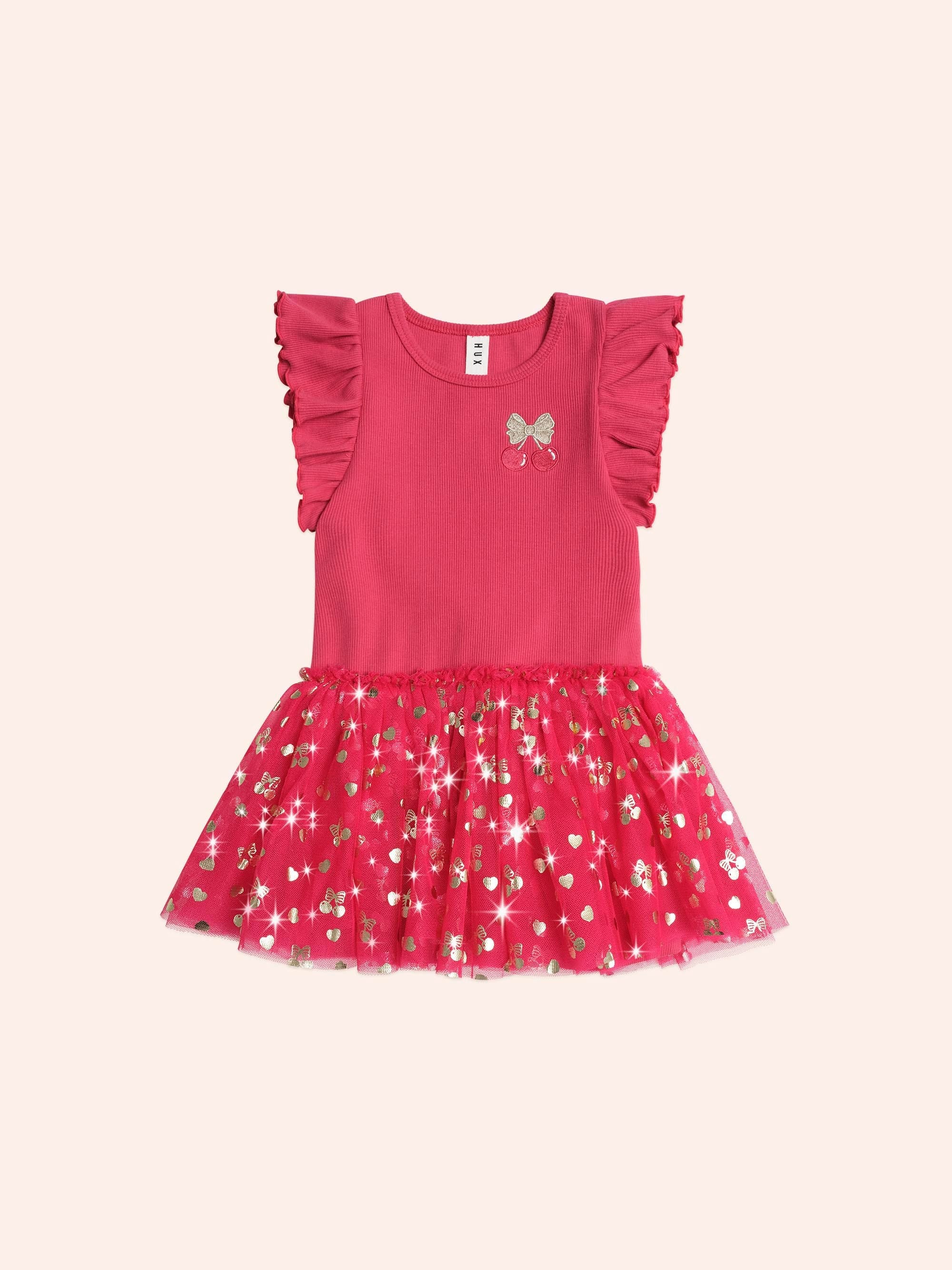 Golden Cherry Pie Rib Tulle Dress DRESS Huxbaby