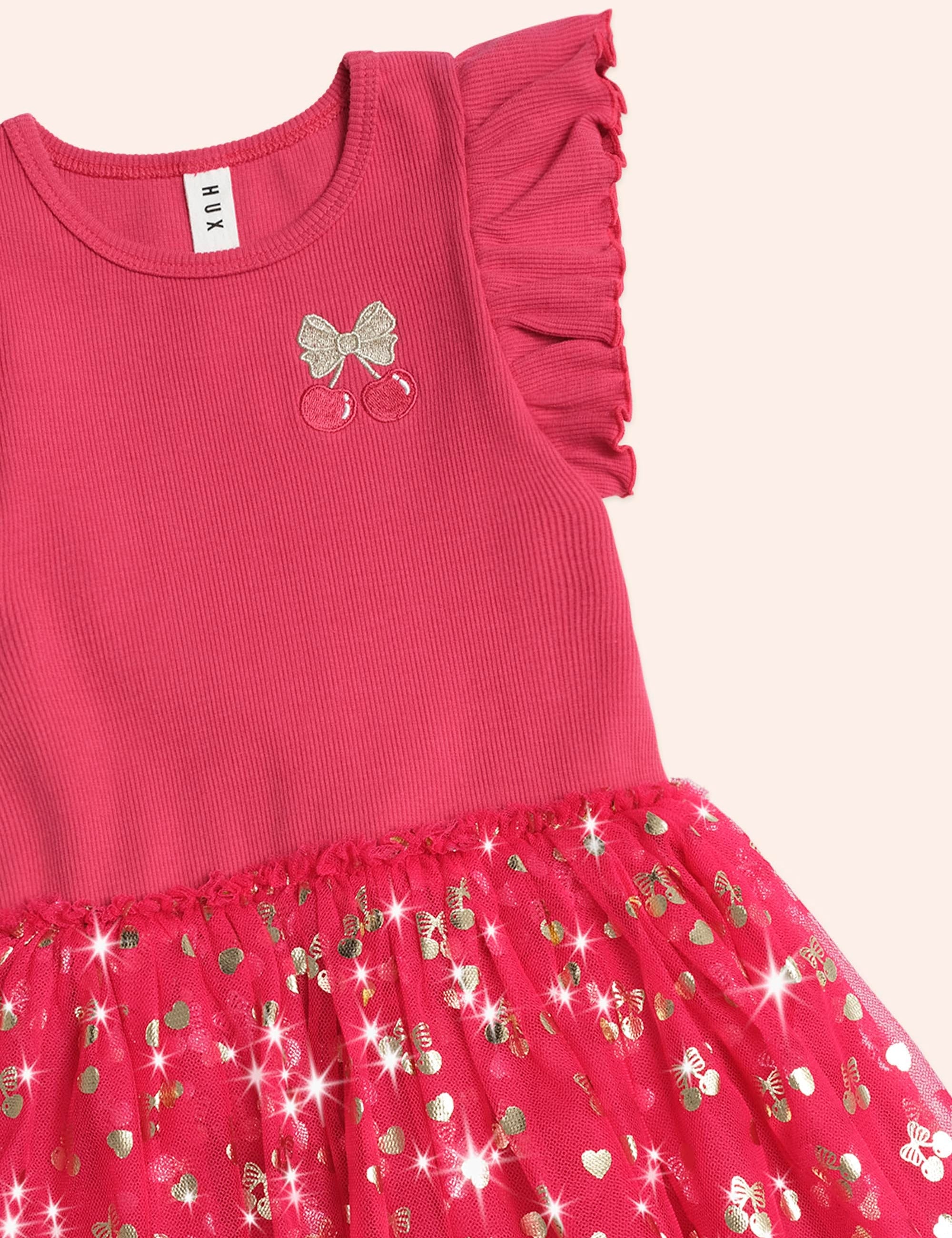 Golden Cherry Pie Rib Tulle Dress DRESS Huxbaby