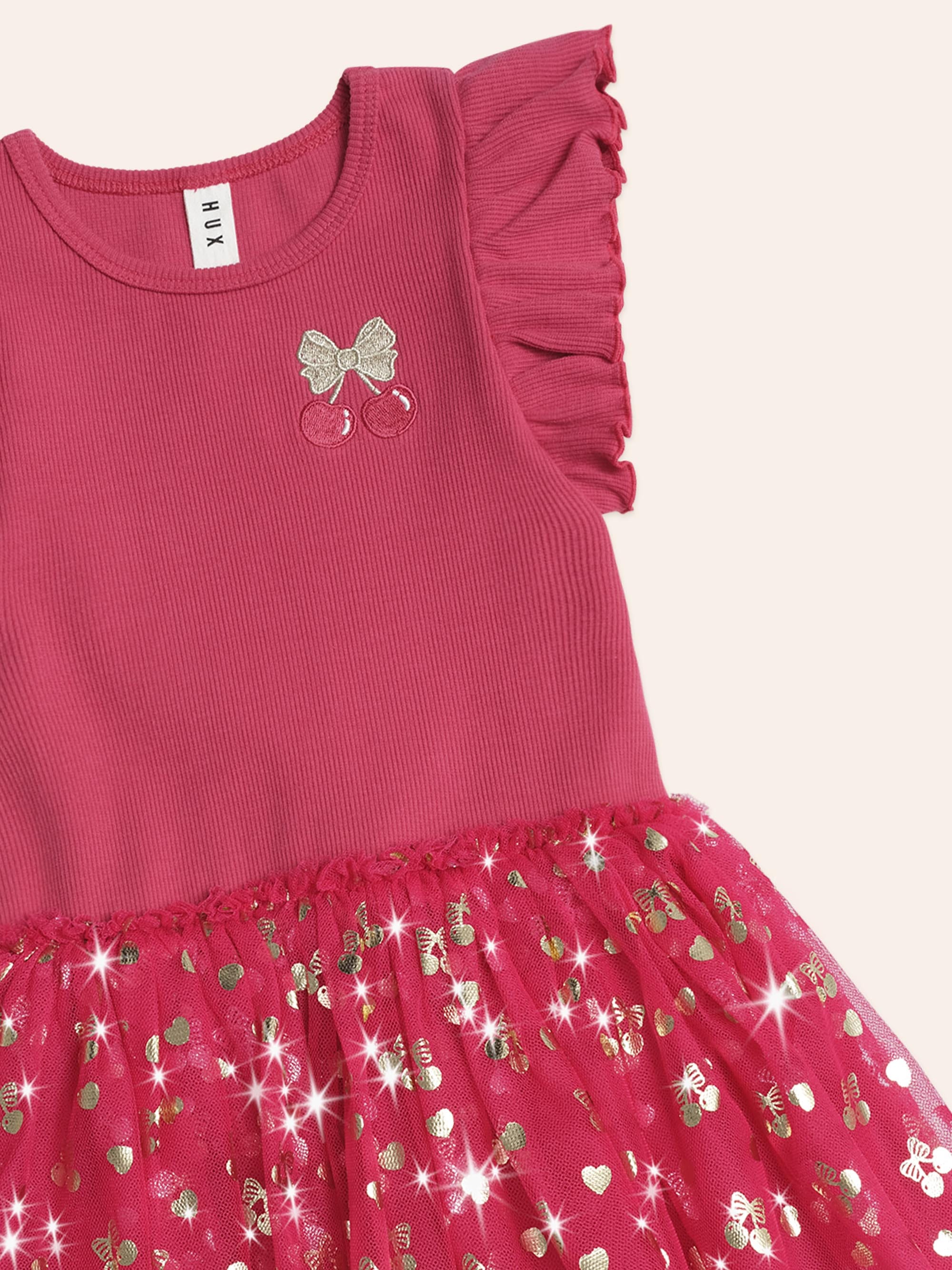 Golden Cherry Pie Rib Tulle Dress DRESS Huxbaby