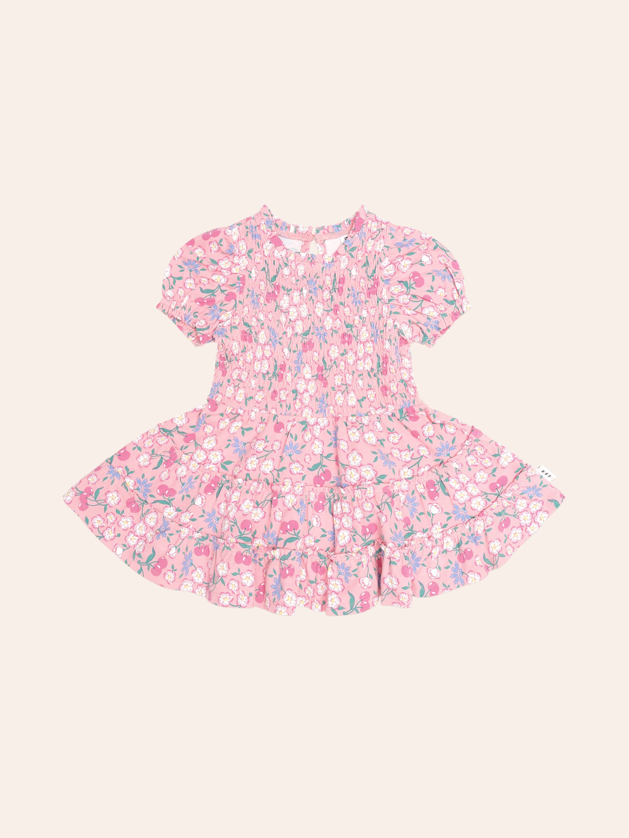 Tropical Cherry Floral Tiered Puff Dress DRESS Huxbaby Shopify