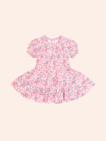 Tropical Cherry Floral Tiered Puff Dress DRESS Huxbaby Shopify