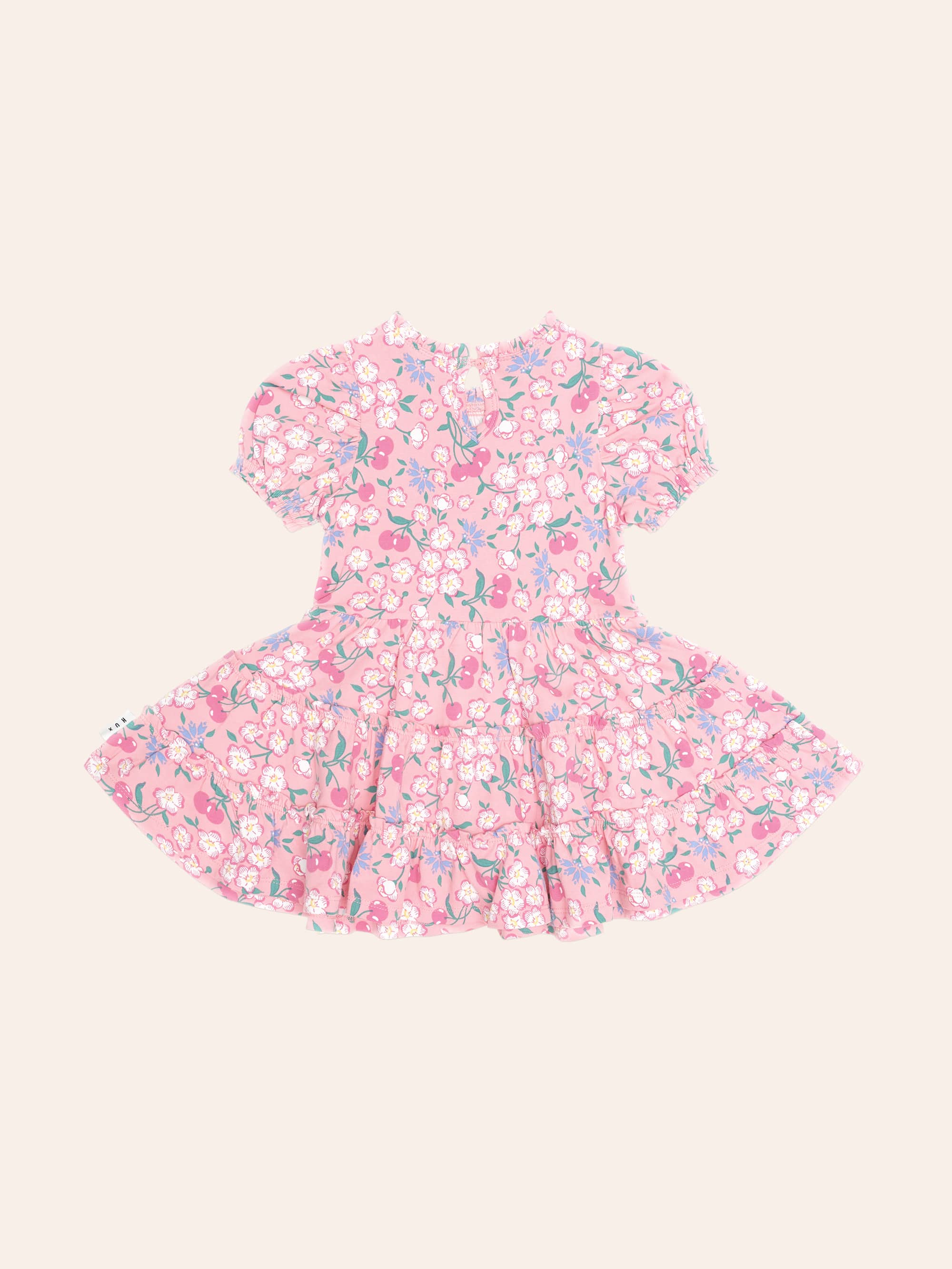 Tropical Cherry Floral Tiered Puff Dress DRESS Huxbaby Shopify