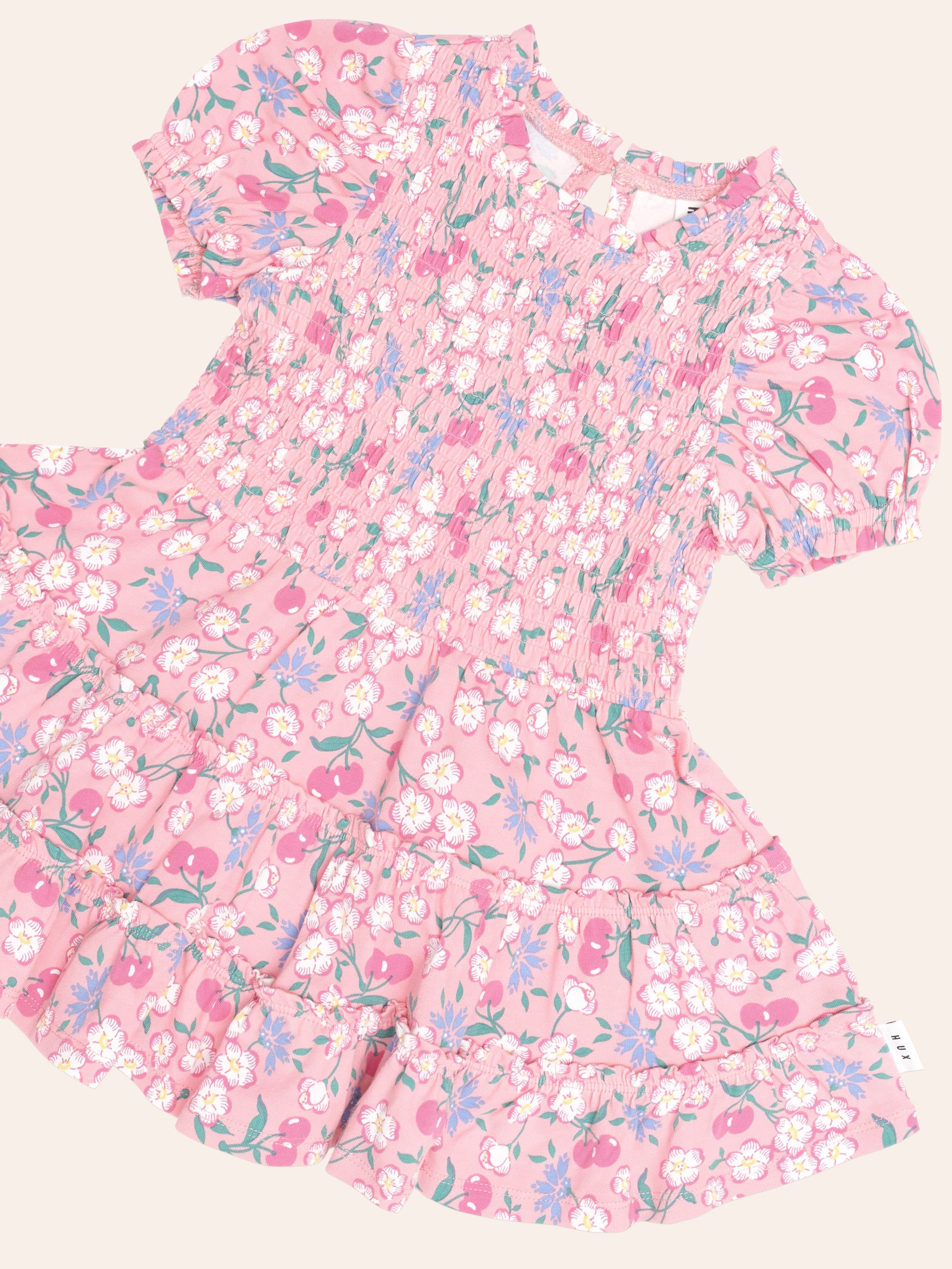 Tropical Cherry Floral Tiered Puff Dress DRESS Huxbaby Shopify