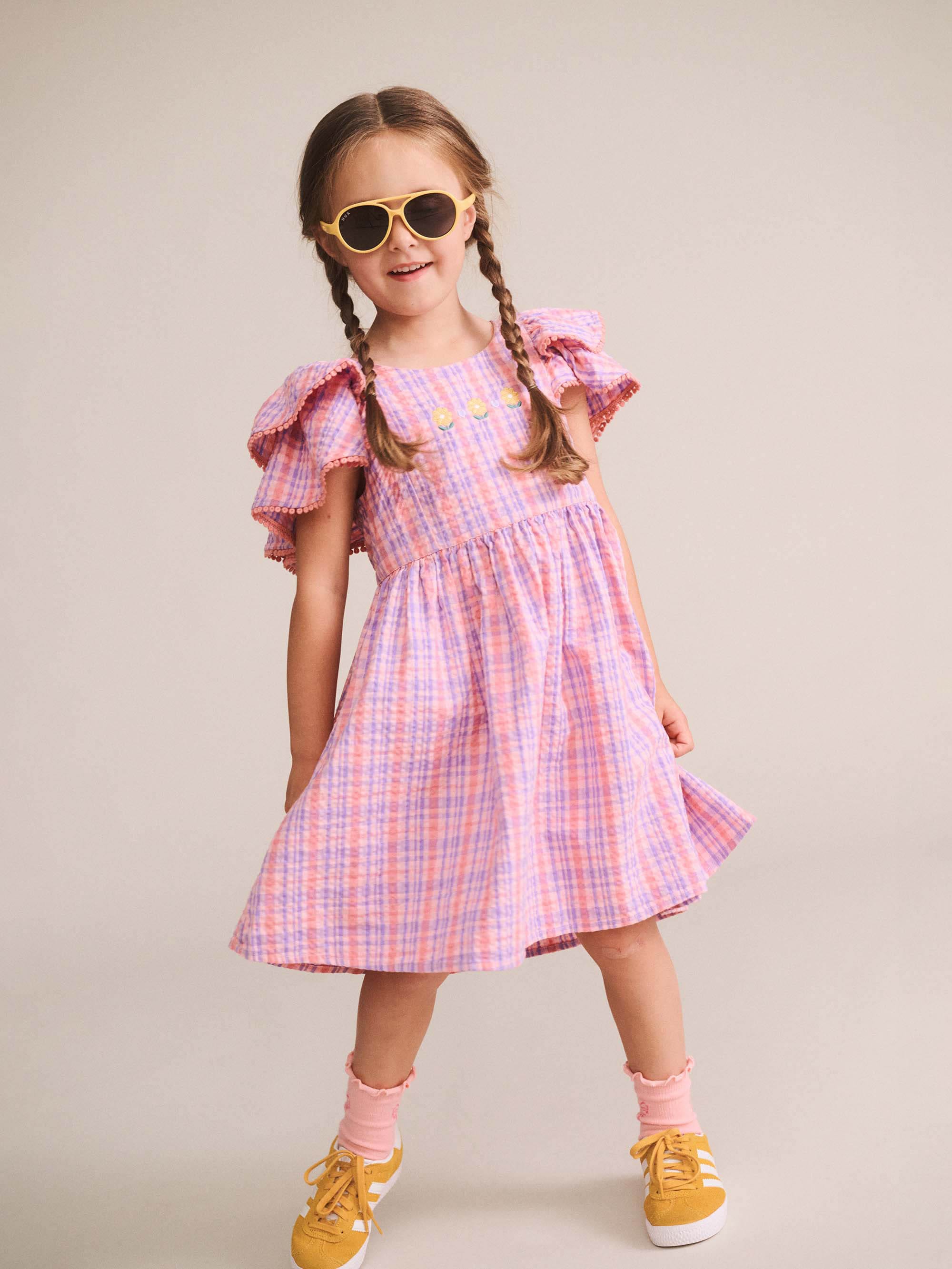 Floral Emb Tropical Check Dress DRESS Huxbaby Shopify