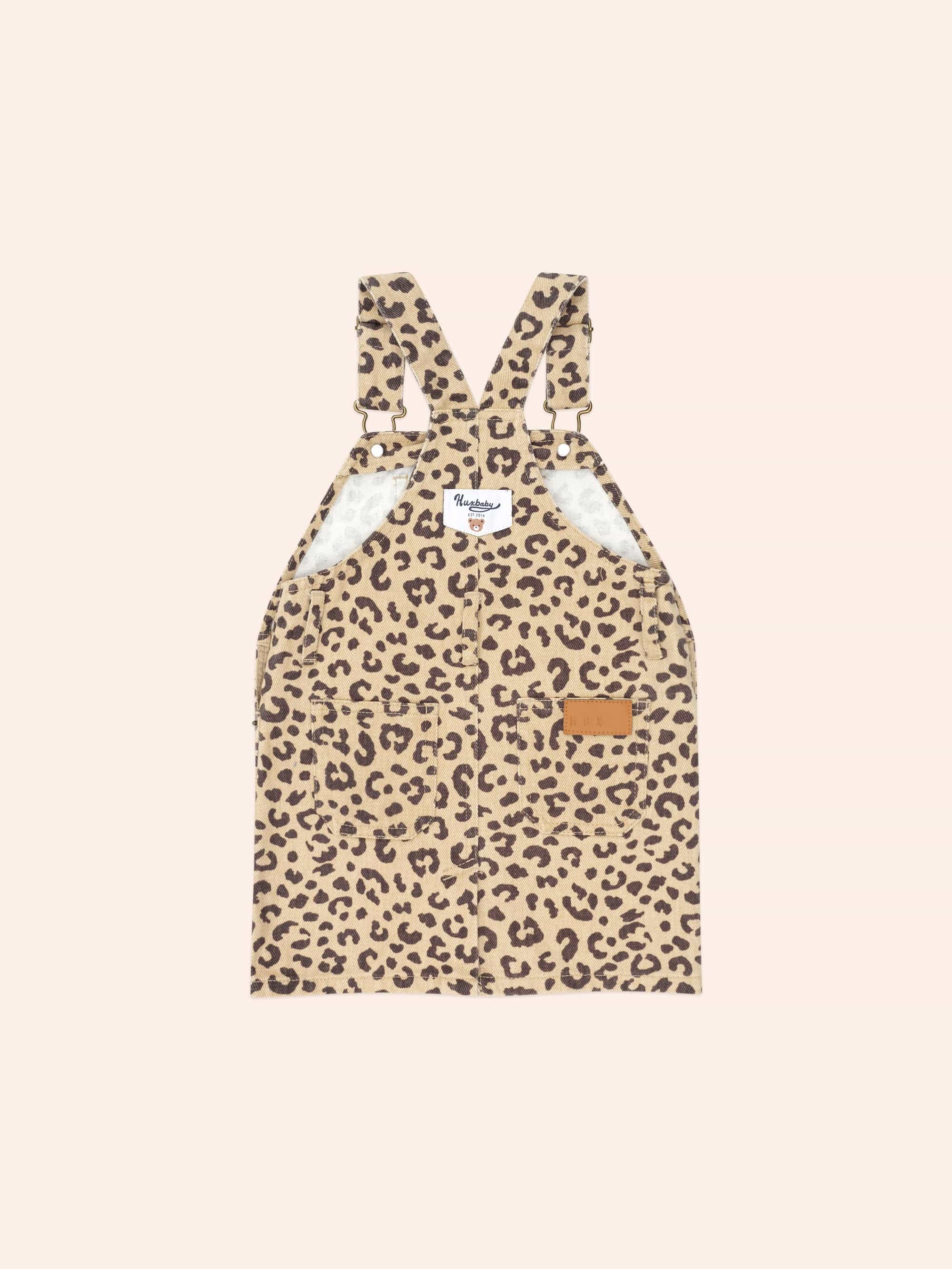 Very Cherry Leopard Print Denim Pinafore DRESS Huxbaby
