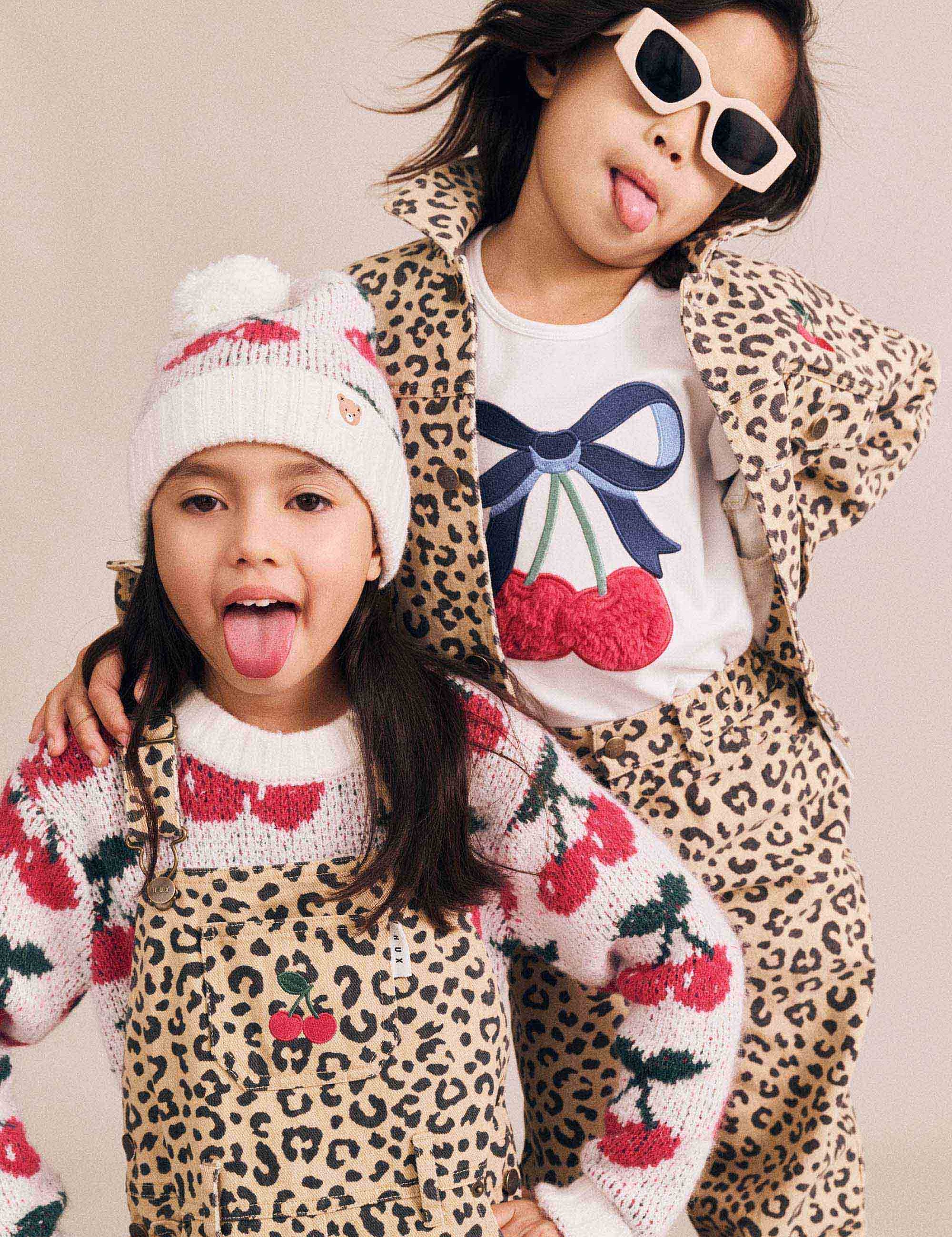 Very Cherry Leopard Print Denim Pinafore DRESS Huxbaby