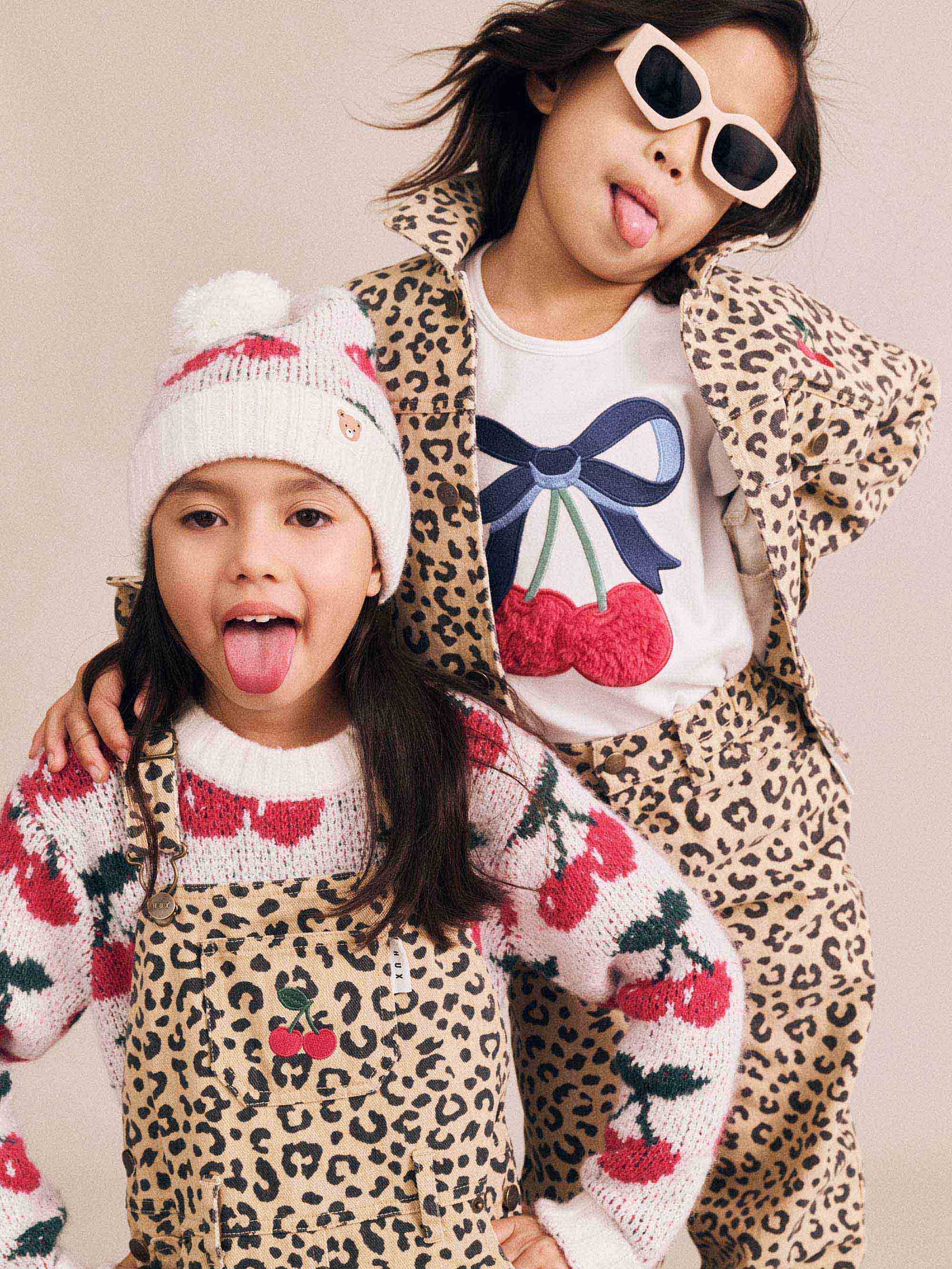 Very Cherry Leopard Print Denim Pinafore DRESS Huxbaby