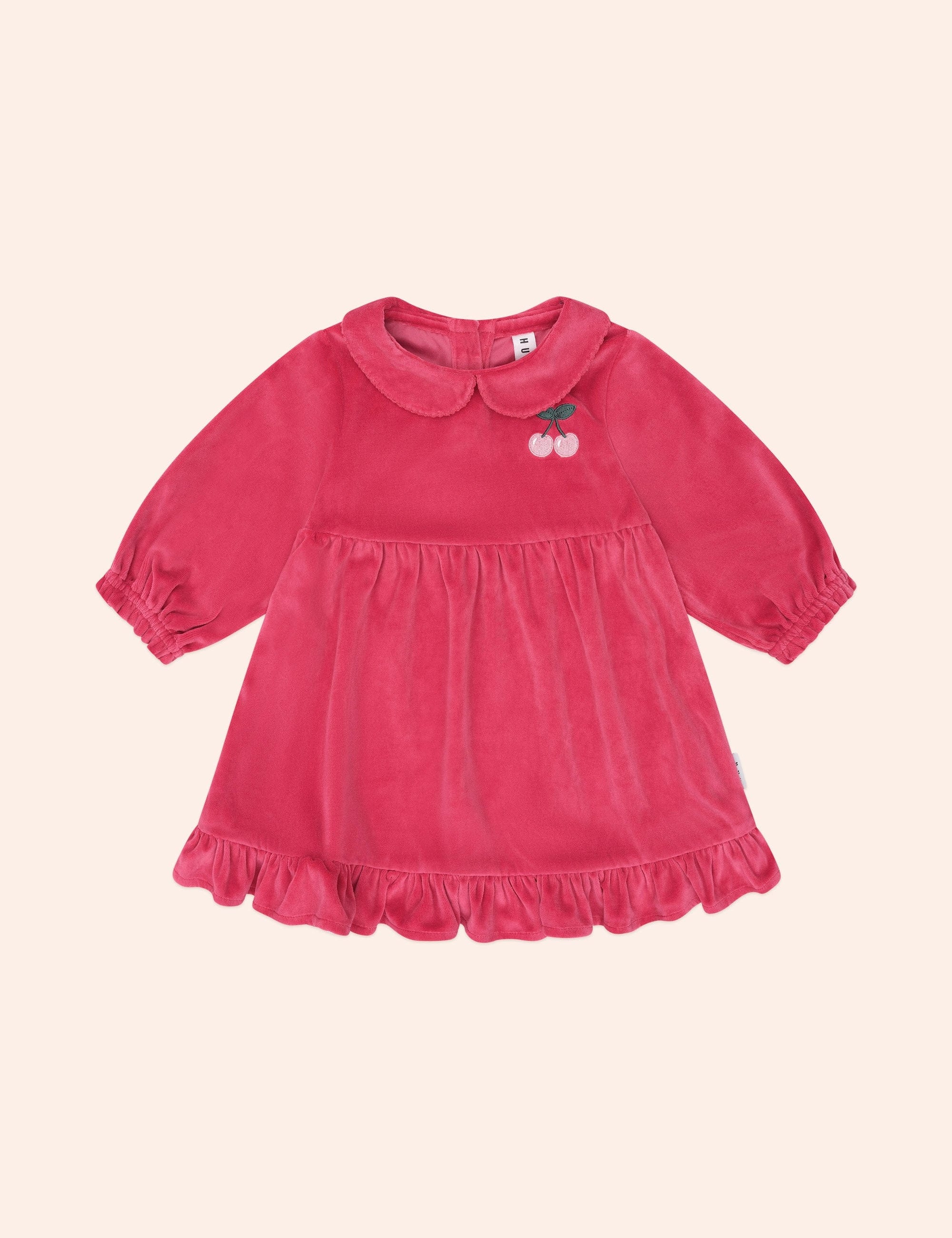 Very Cherry Velour Collar Dress DRESS Huxbaby
