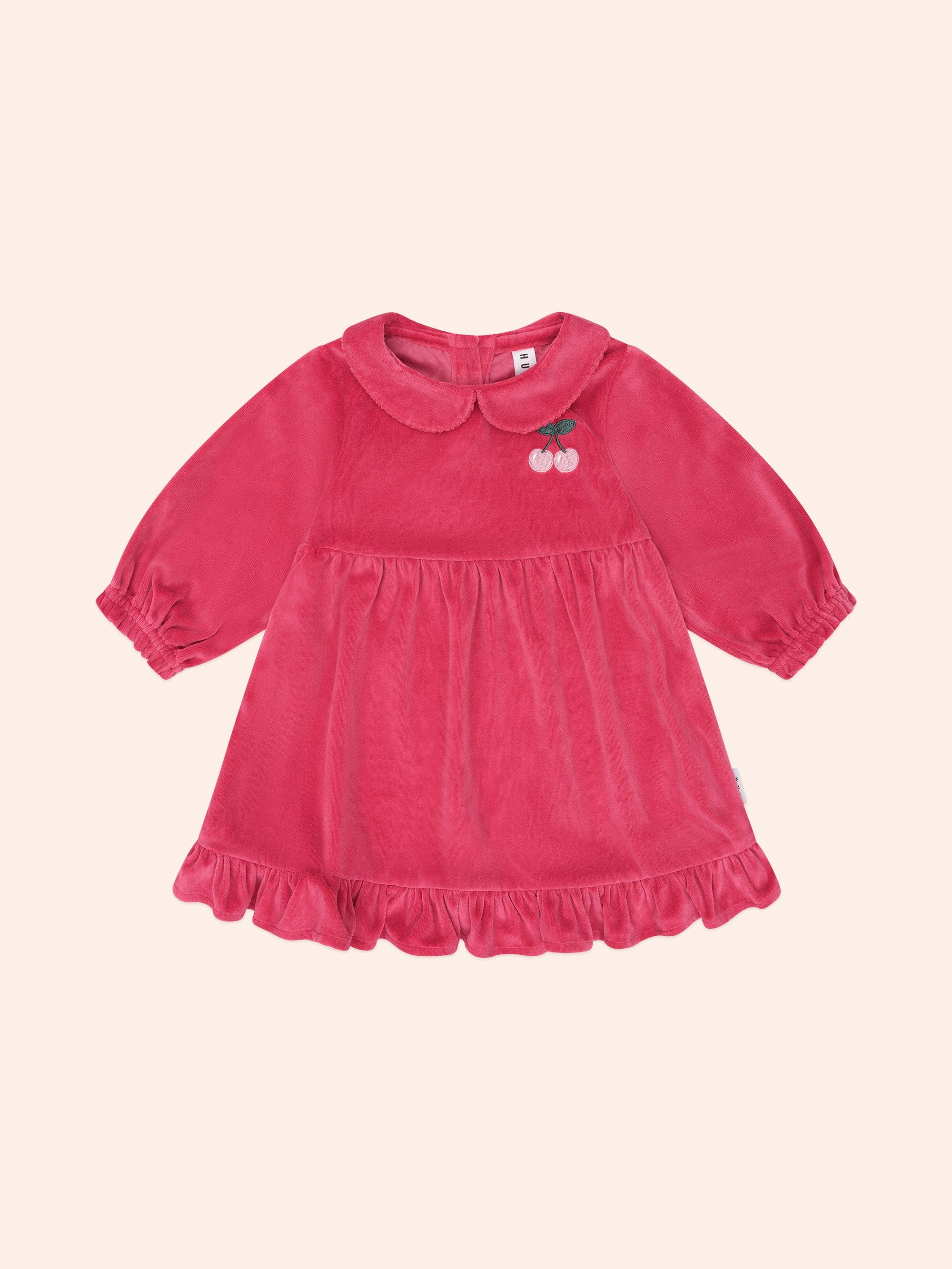Very Cherry Velour Collar Dress DRESS Huxbaby