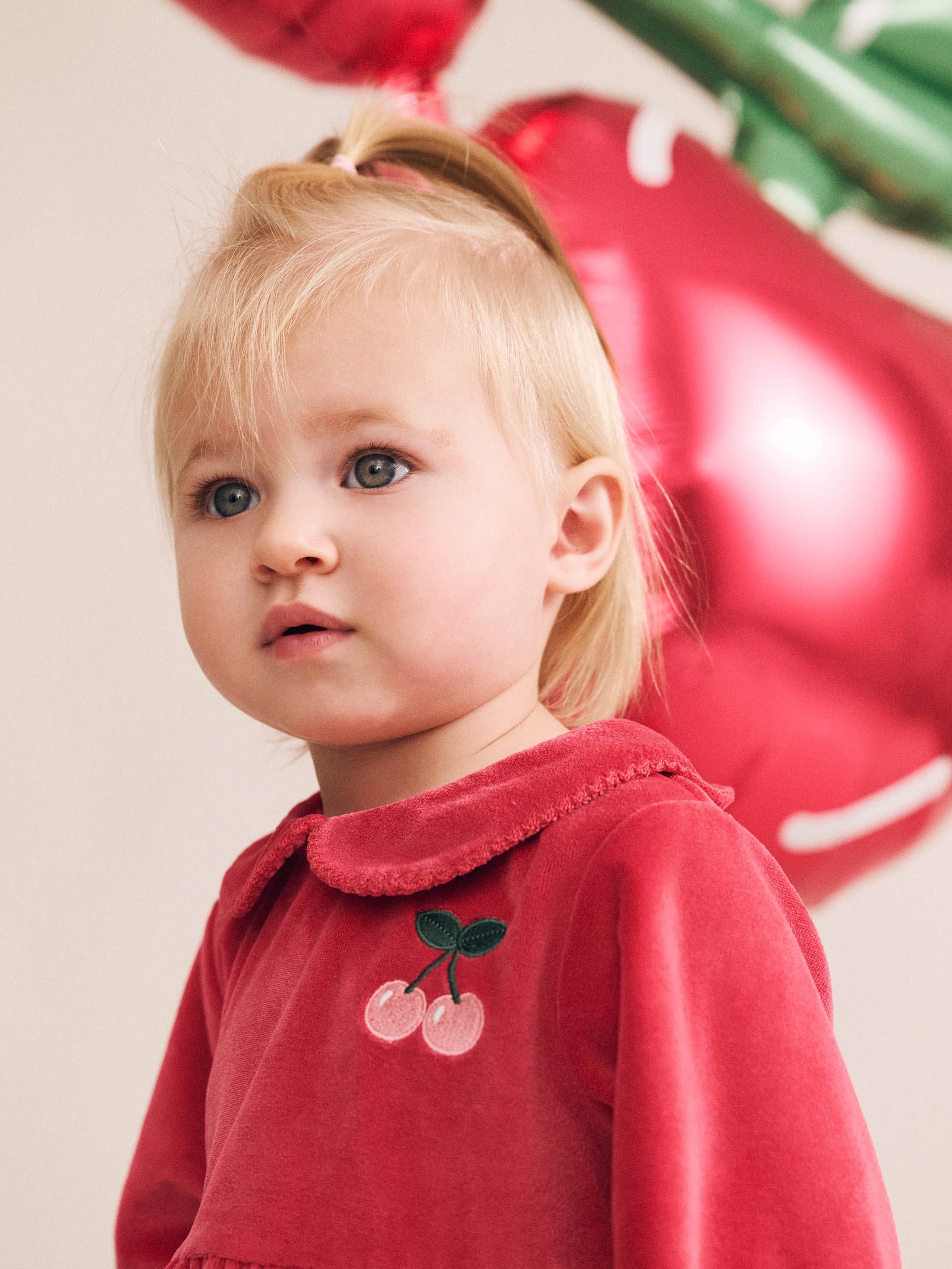 Very Cherry Velour Collar Dress DRESS Huxbaby