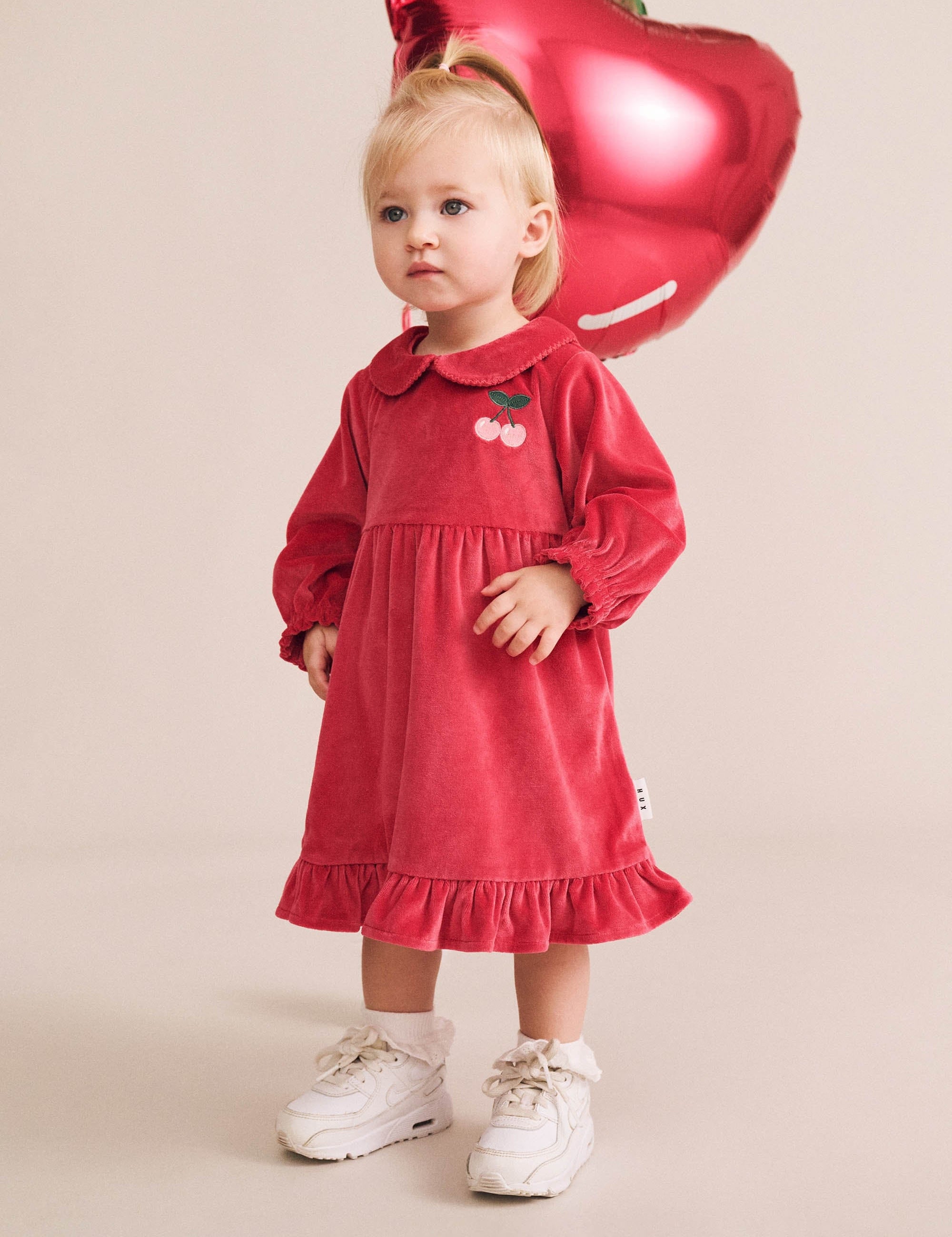 Very Cherry Velour Collar Dress DRESS Huxbaby