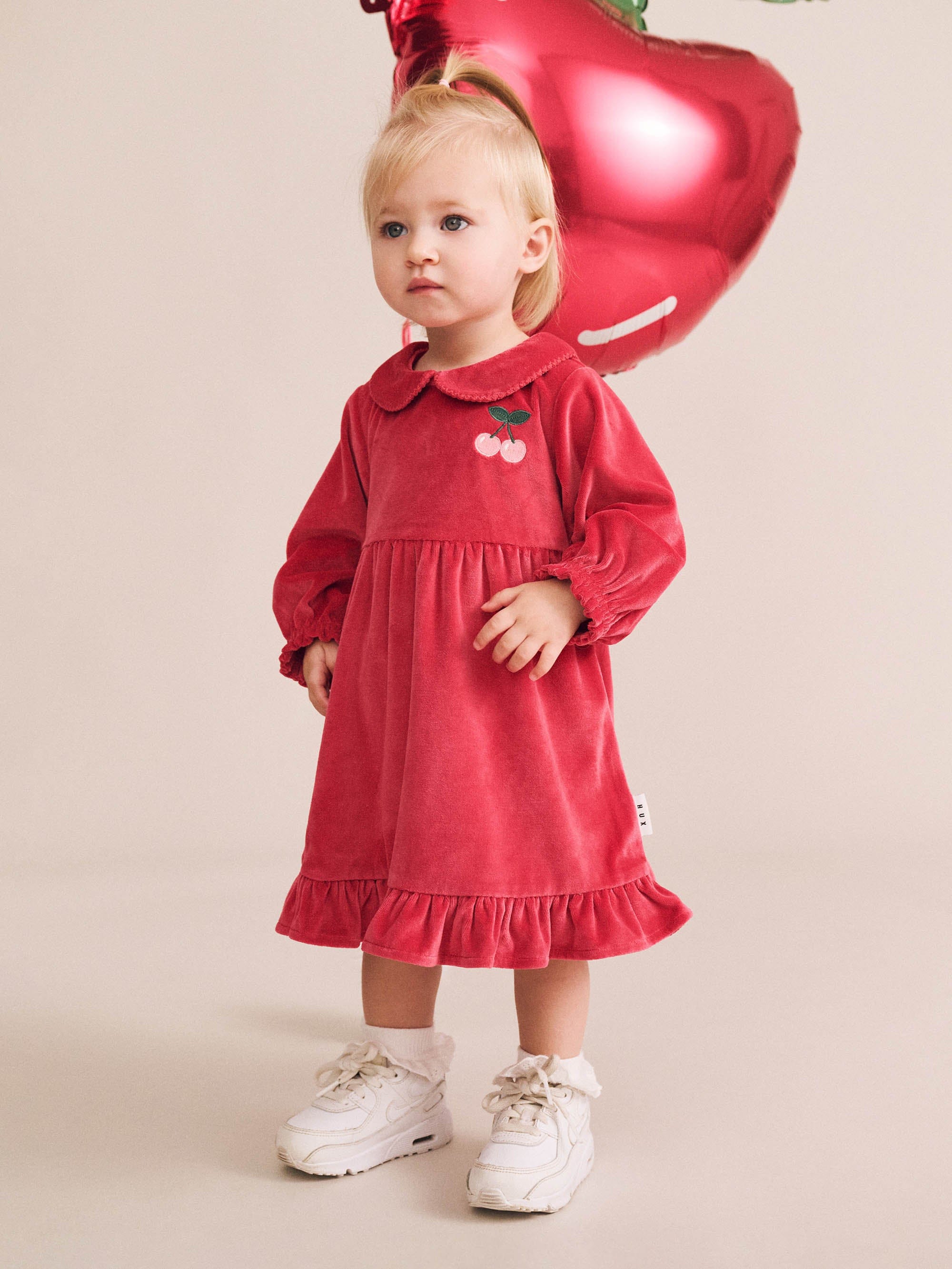 Very Cherry Velour Collar Dress DRESS Huxbaby