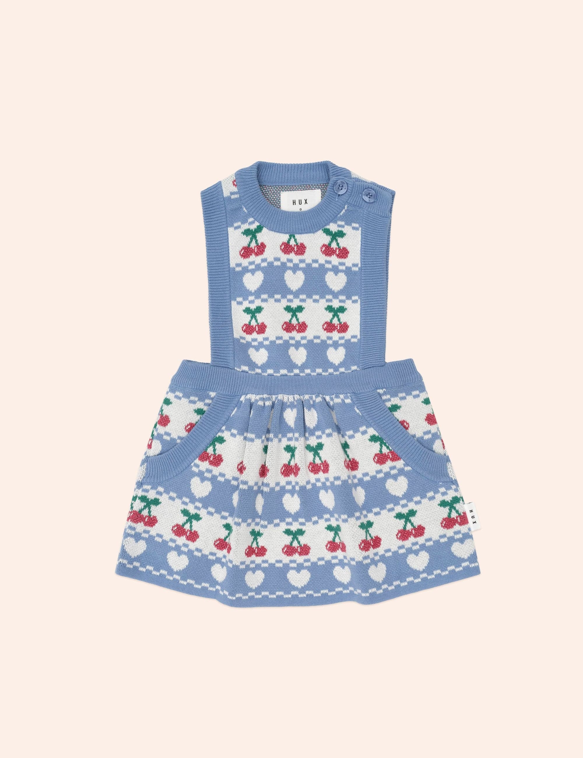 Cherry Heart Knit Pinafore Dress DRESS Huxbaby