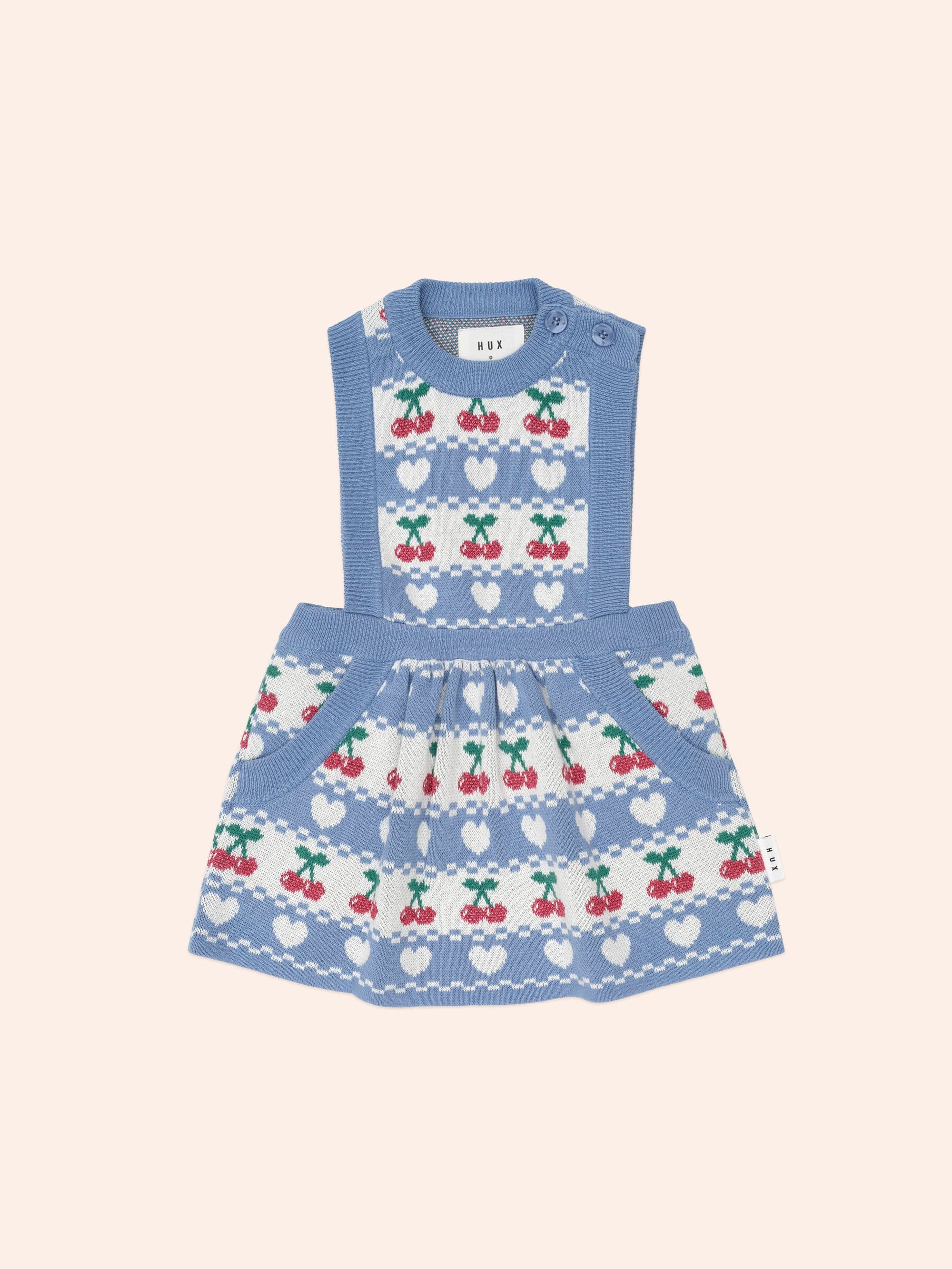 Cherry Heart Knit Pinafore Dress DRESS Huxbaby