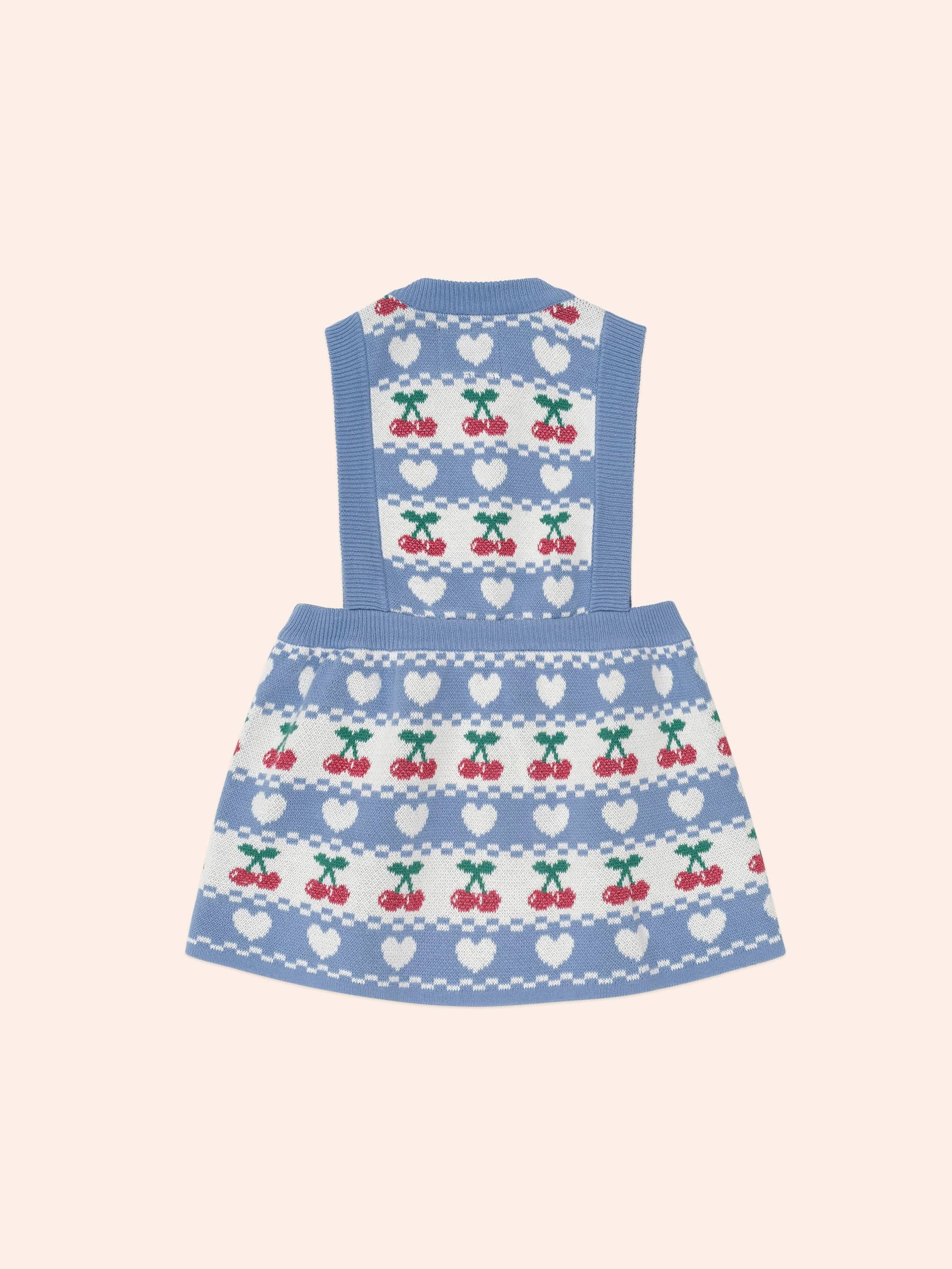 Cherry Heart Knit Pinafore Dress DRESS Huxbaby