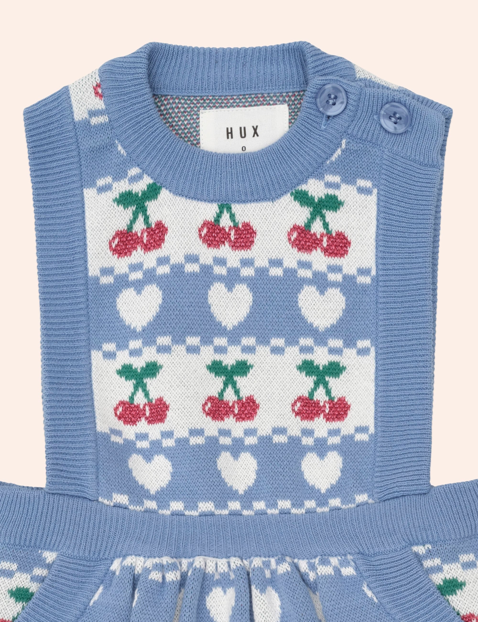 Cherry Heart Knit Pinafore Dress DRESS Huxbaby