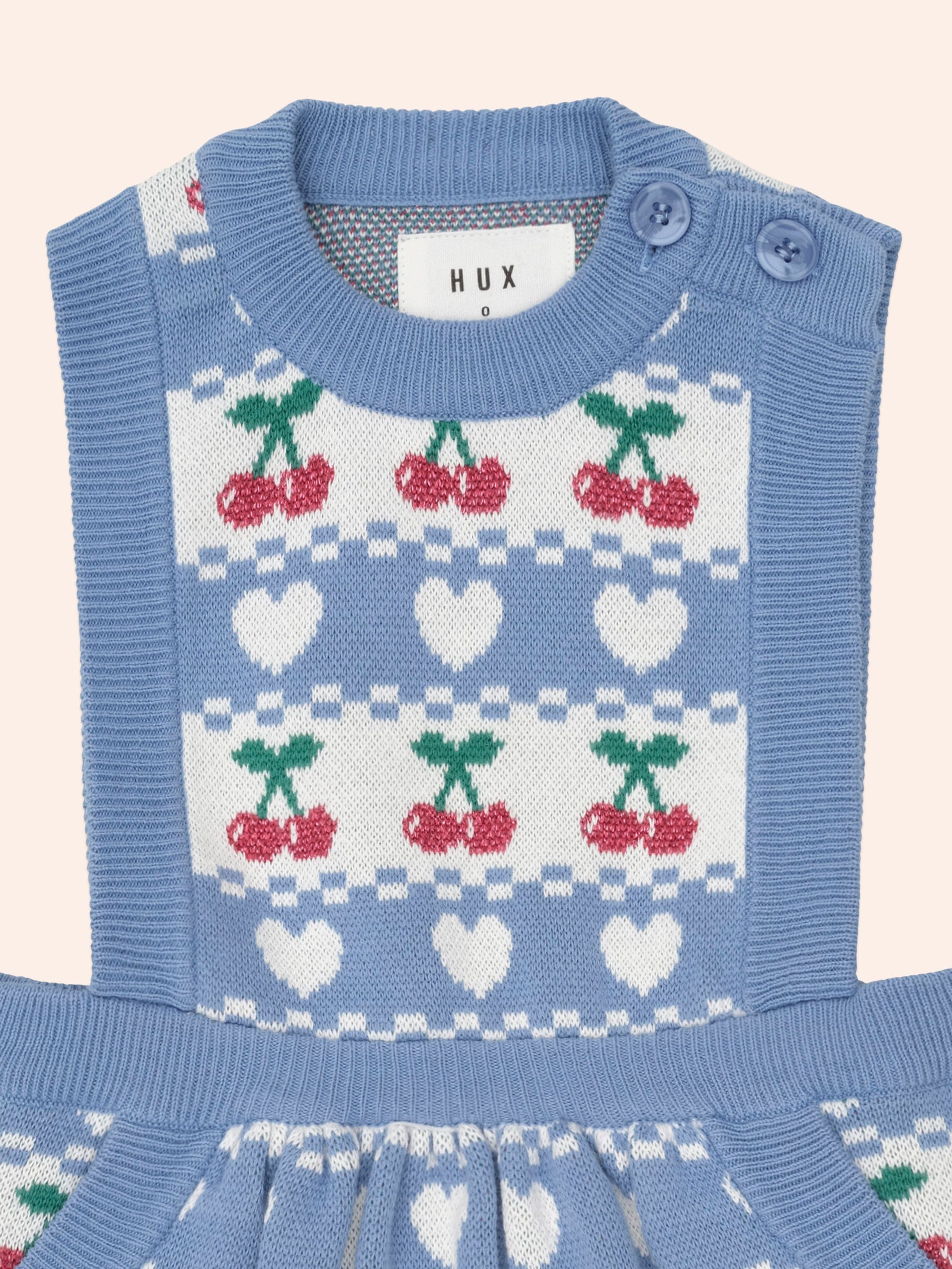 Cherry Heart Knit Pinafore Dress DRESS Huxbaby