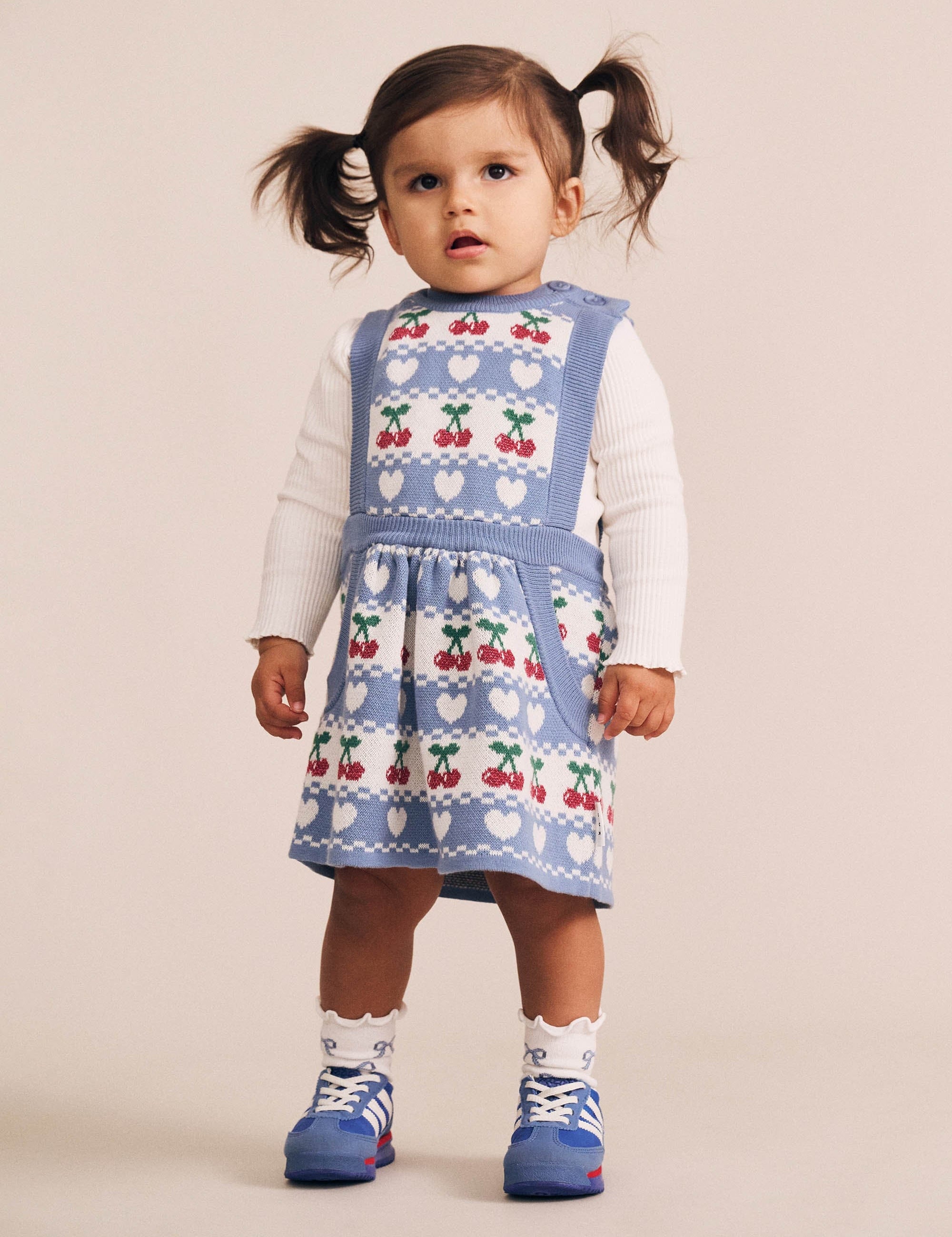 Cherry Heart Knit Pinafore Dress DRESS Huxbaby