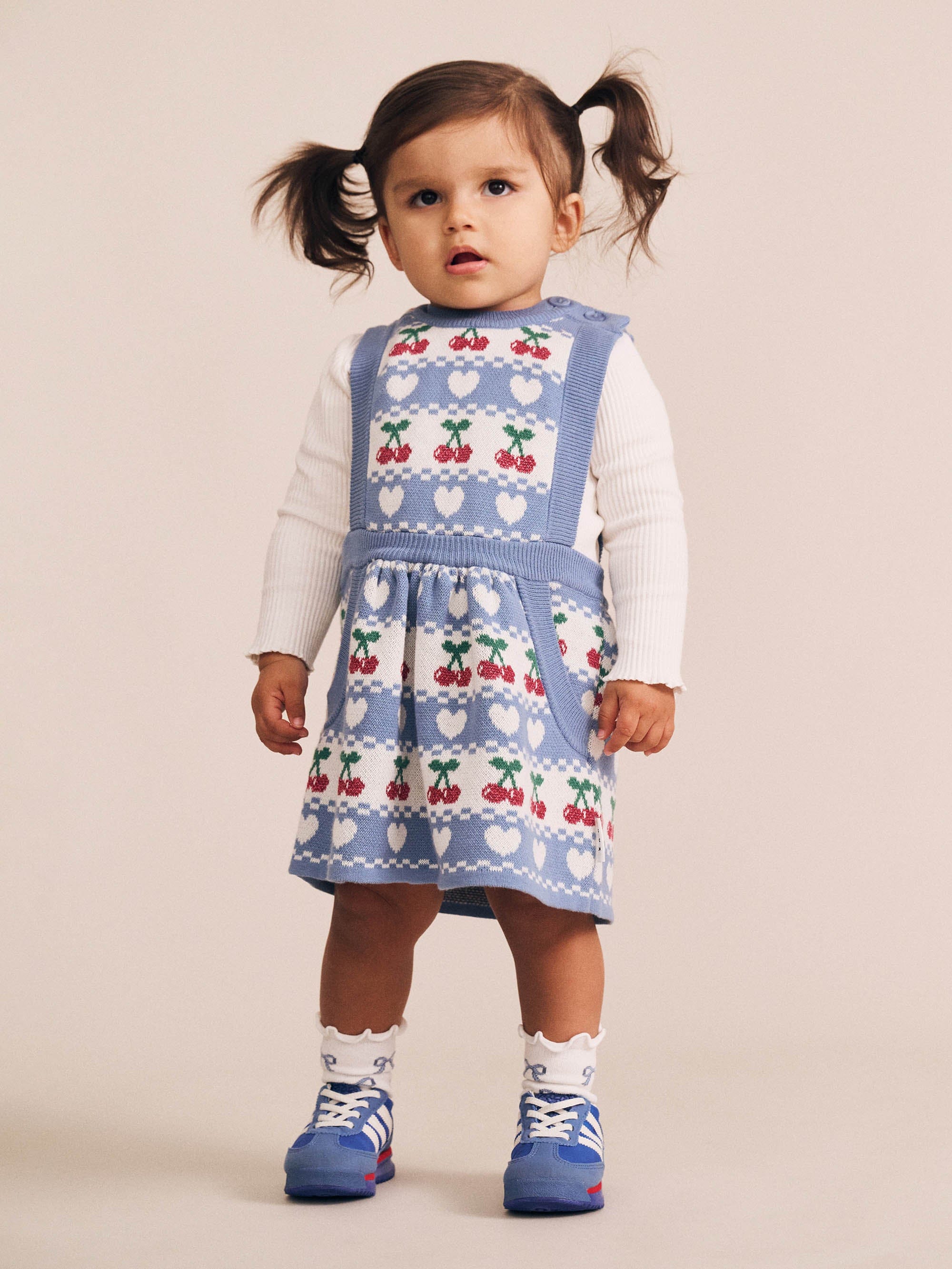 Cherry Heart Knit Pinafore Dress DRESS Huxbaby