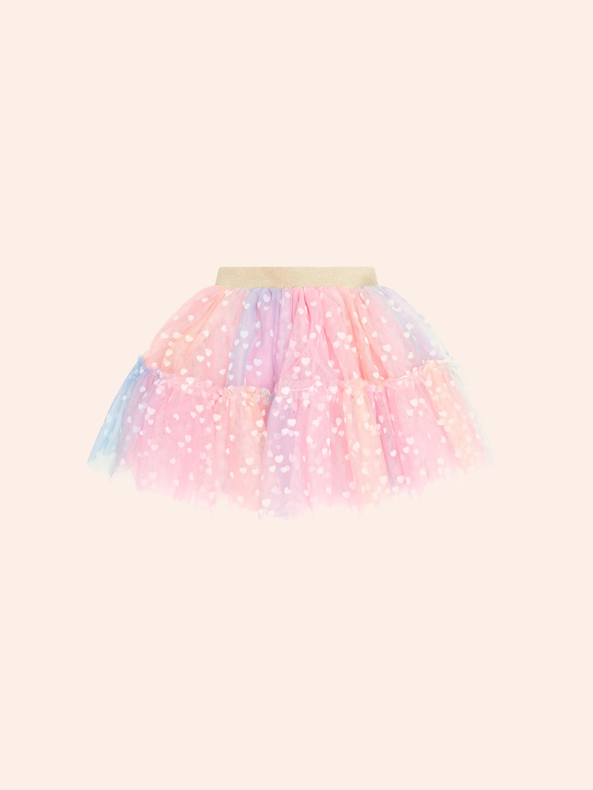 Rainbow Flocked Hearts Tiered Skirt SKIRT Huxbaby Shopify