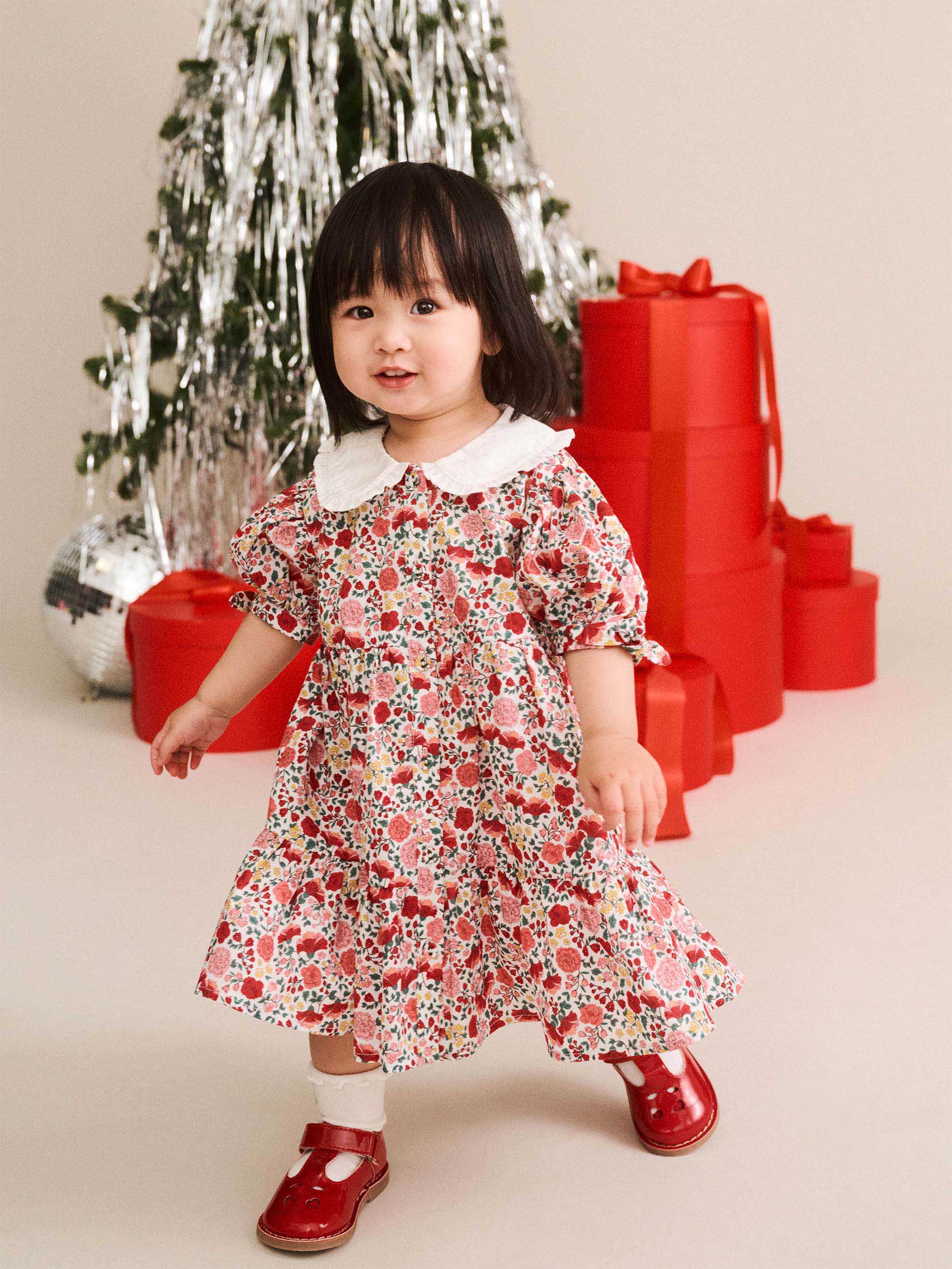 Festive Floral Frill Collar Dress DRESS Huxbaby Shopify