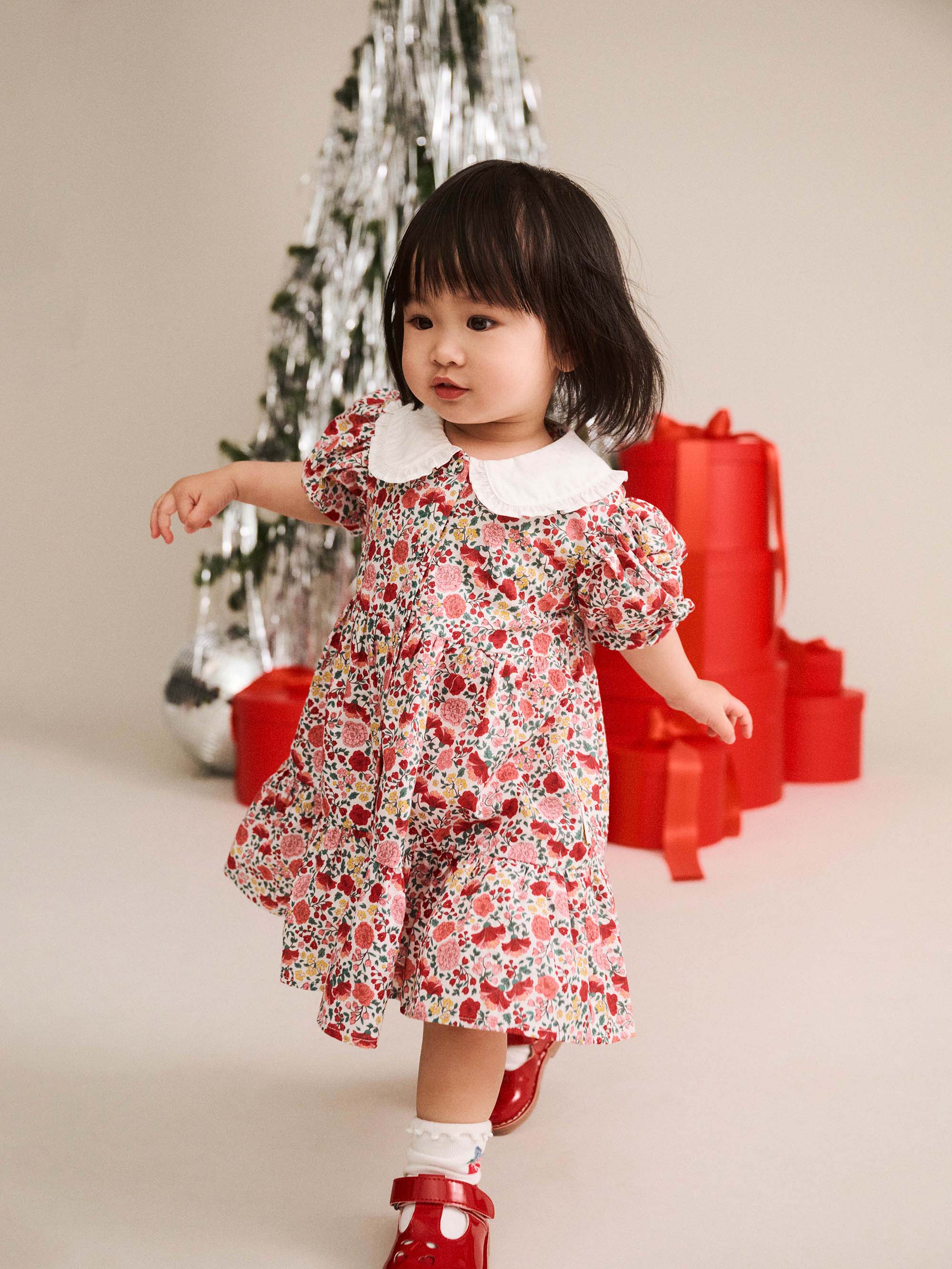 Festive Floral Frill Collar Dress DRESS Huxbaby Shopify