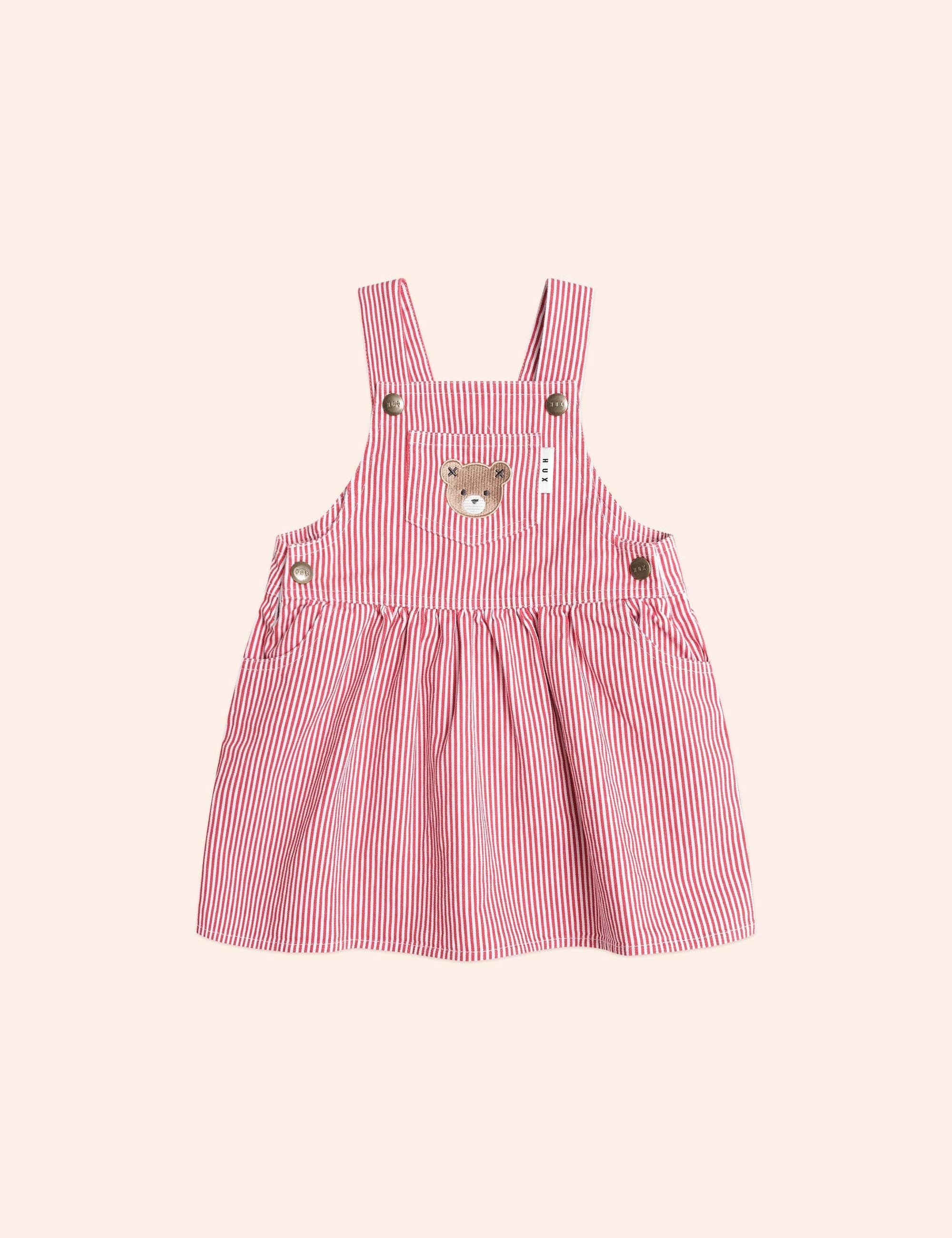 Chill Red Stripe Pinafore Dress DRESS Huxbaby