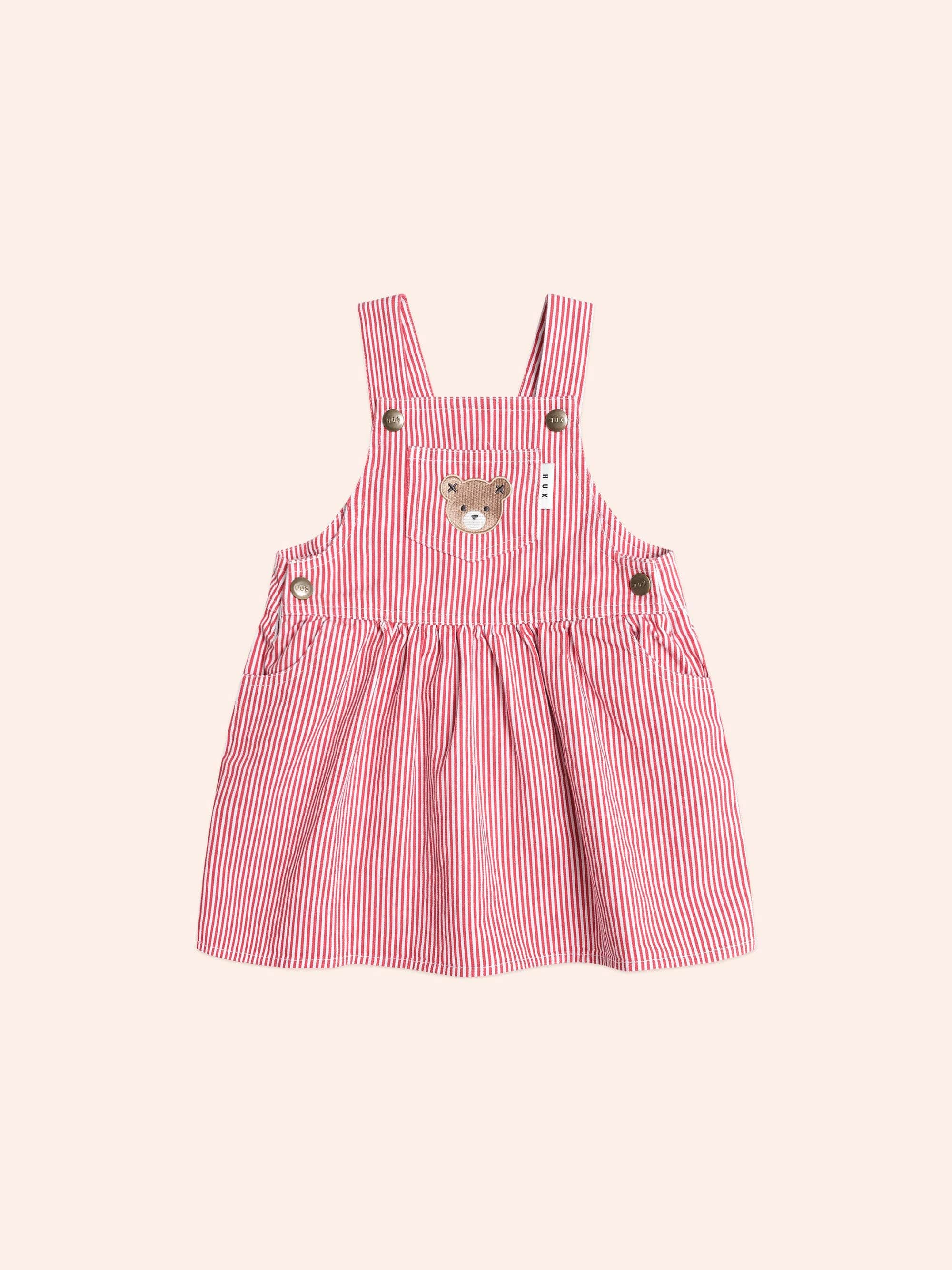 Chill Red Stripe Pinafore Dress DRESS Huxbaby