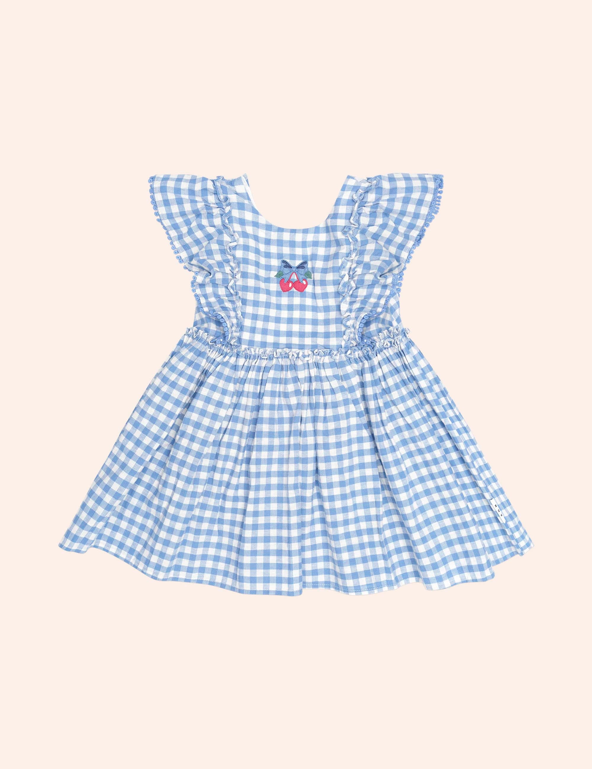 Dusty Blue Gingham Bow Dress DRESS Huxbaby Shopify