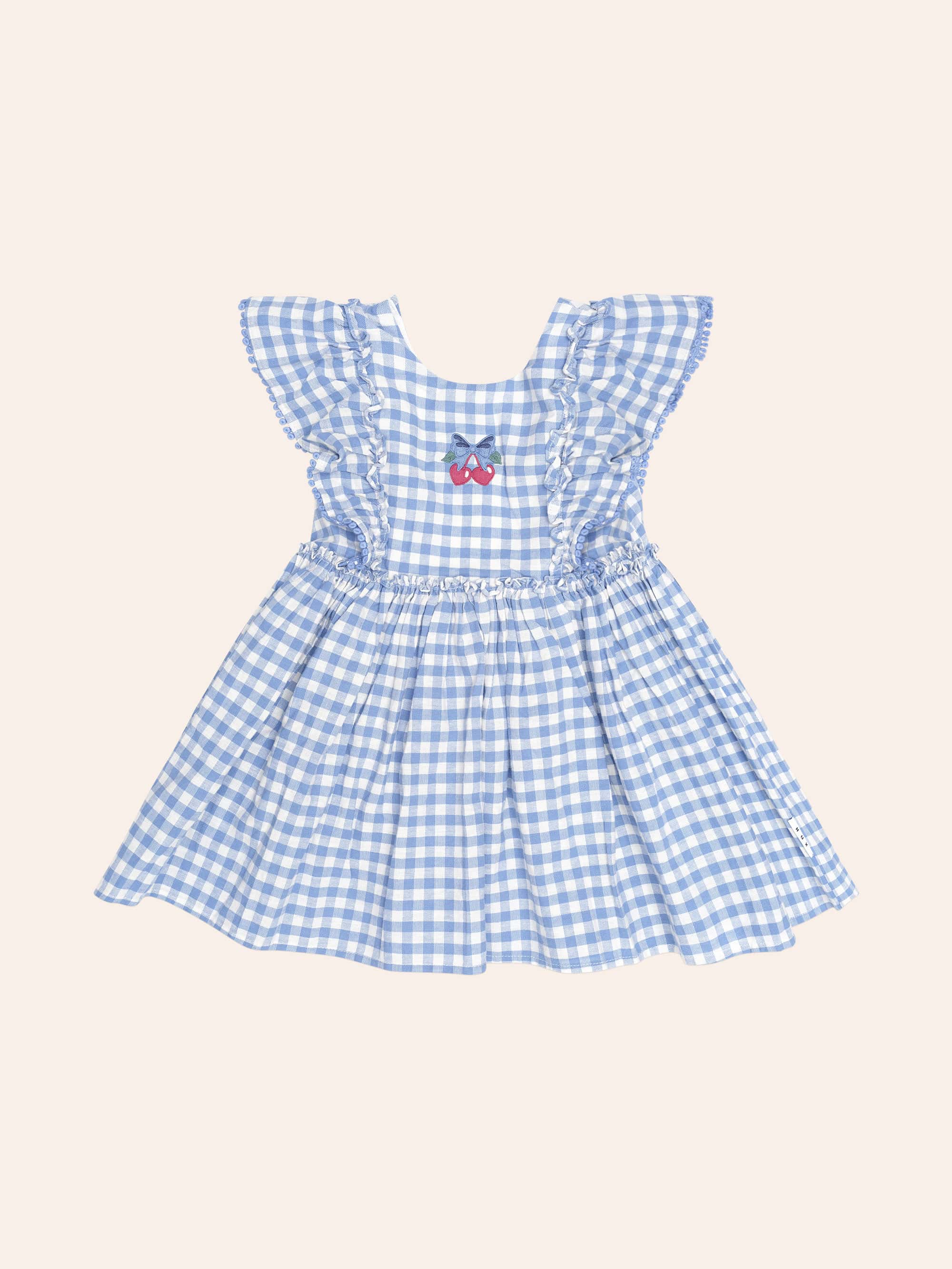 Dusty Blue Gingham Bow Dress DRESS Huxbaby Shopify