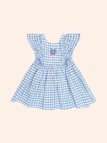 Dusty Blue Gingham Bow Dress DRESS Huxbaby Shopify