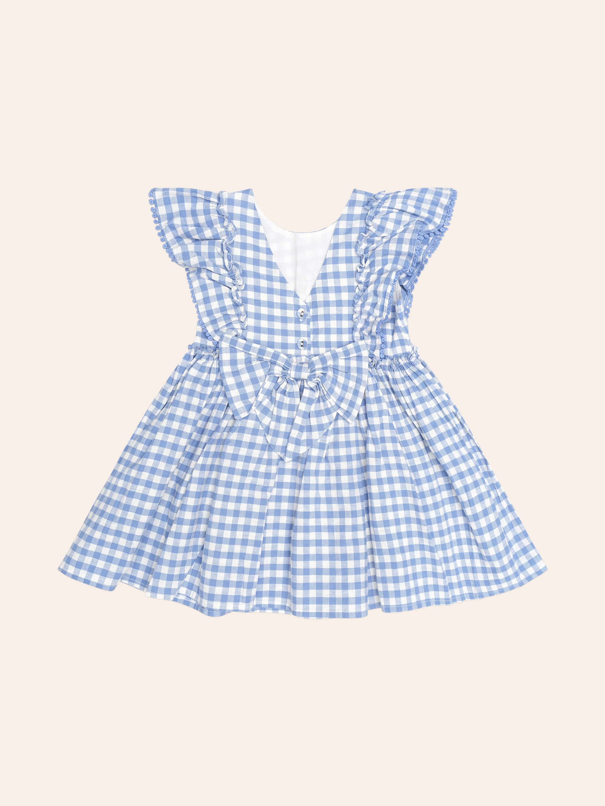 Dusty Blue Gingham Bow Dress DRESS Huxbaby Shopify