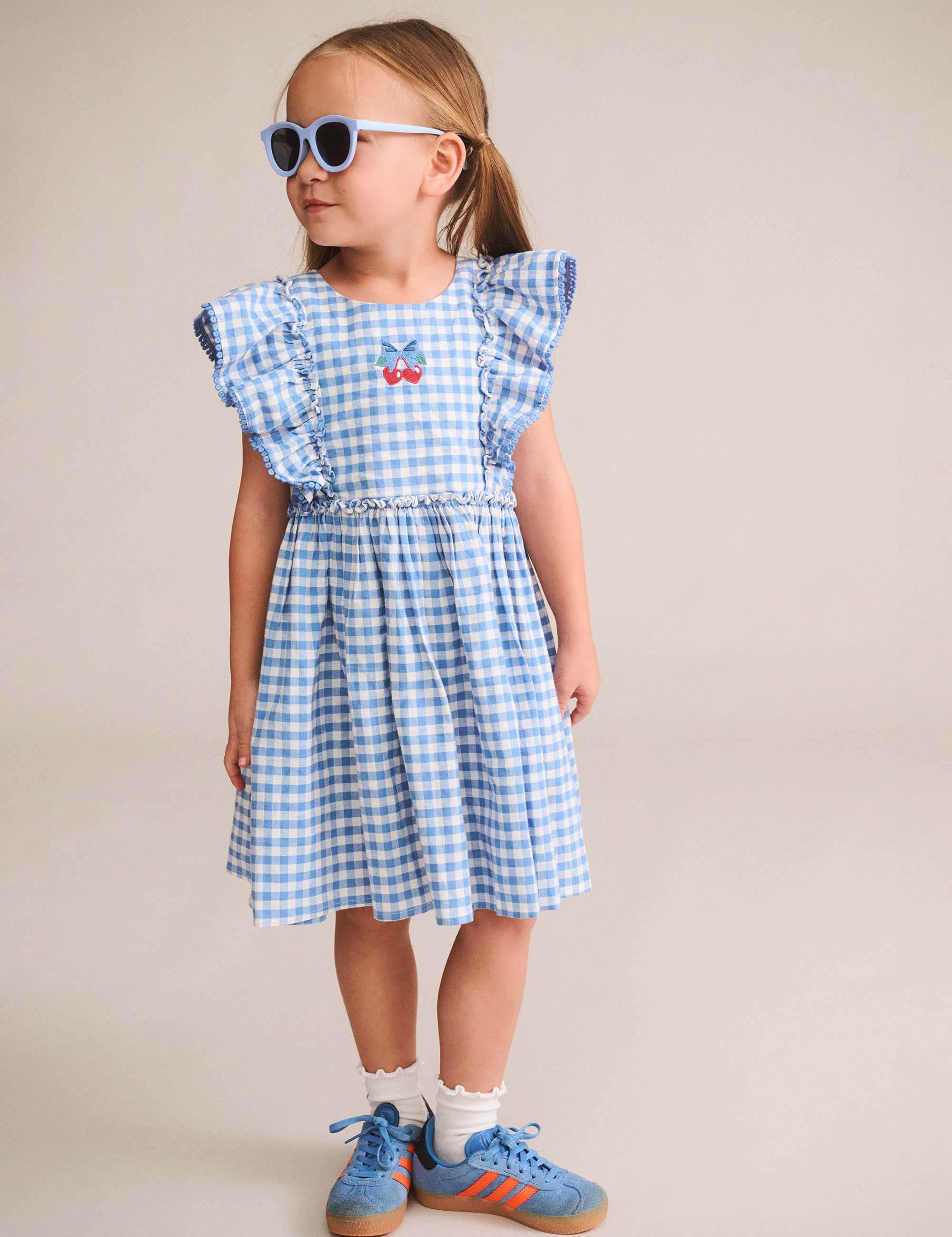 Dusty Blue Gingham Bow Dress DRESS Huxbaby Shopify