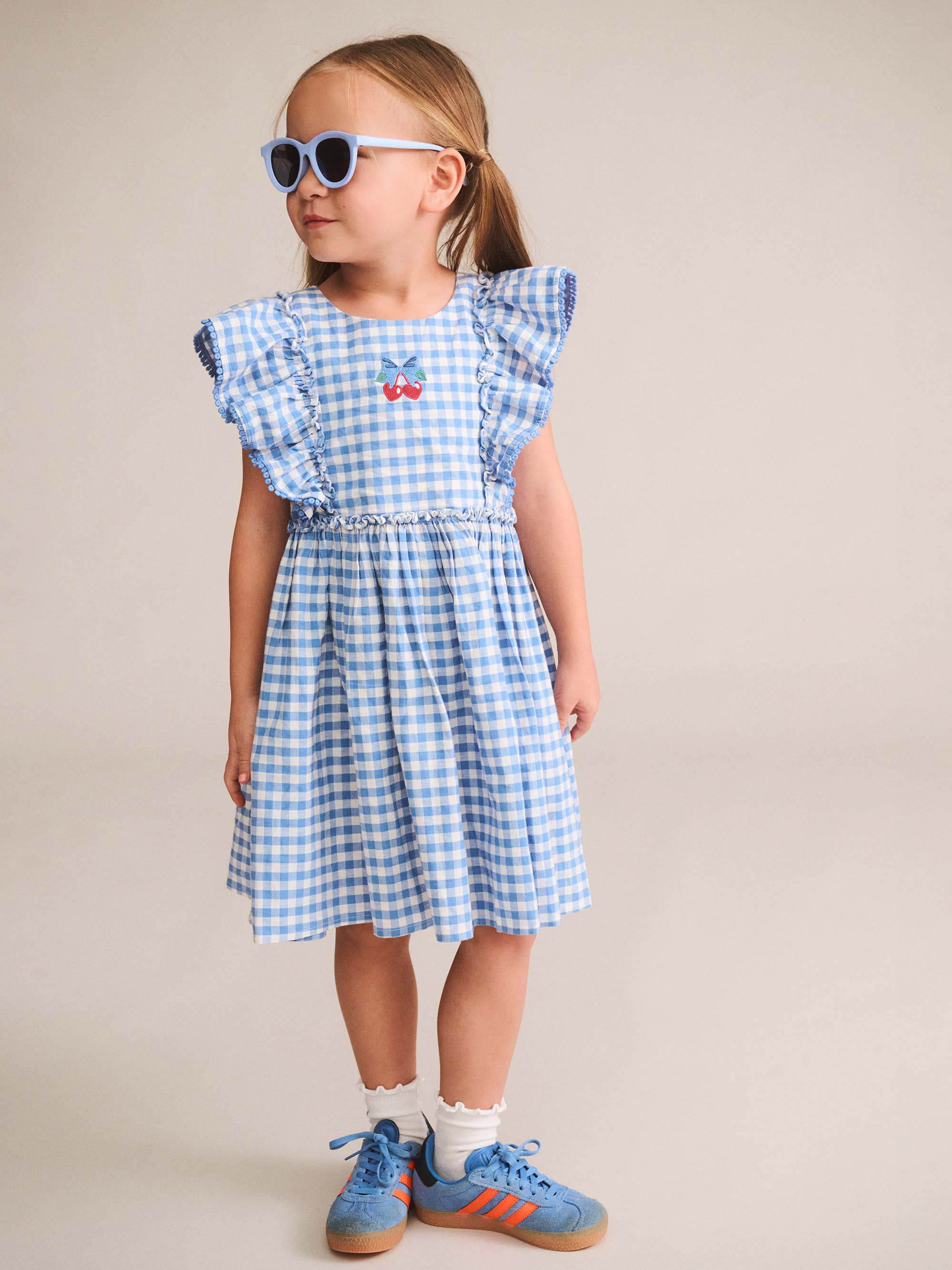 Dusty Blue Gingham Bow Dress DRESS Huxbaby Shopify