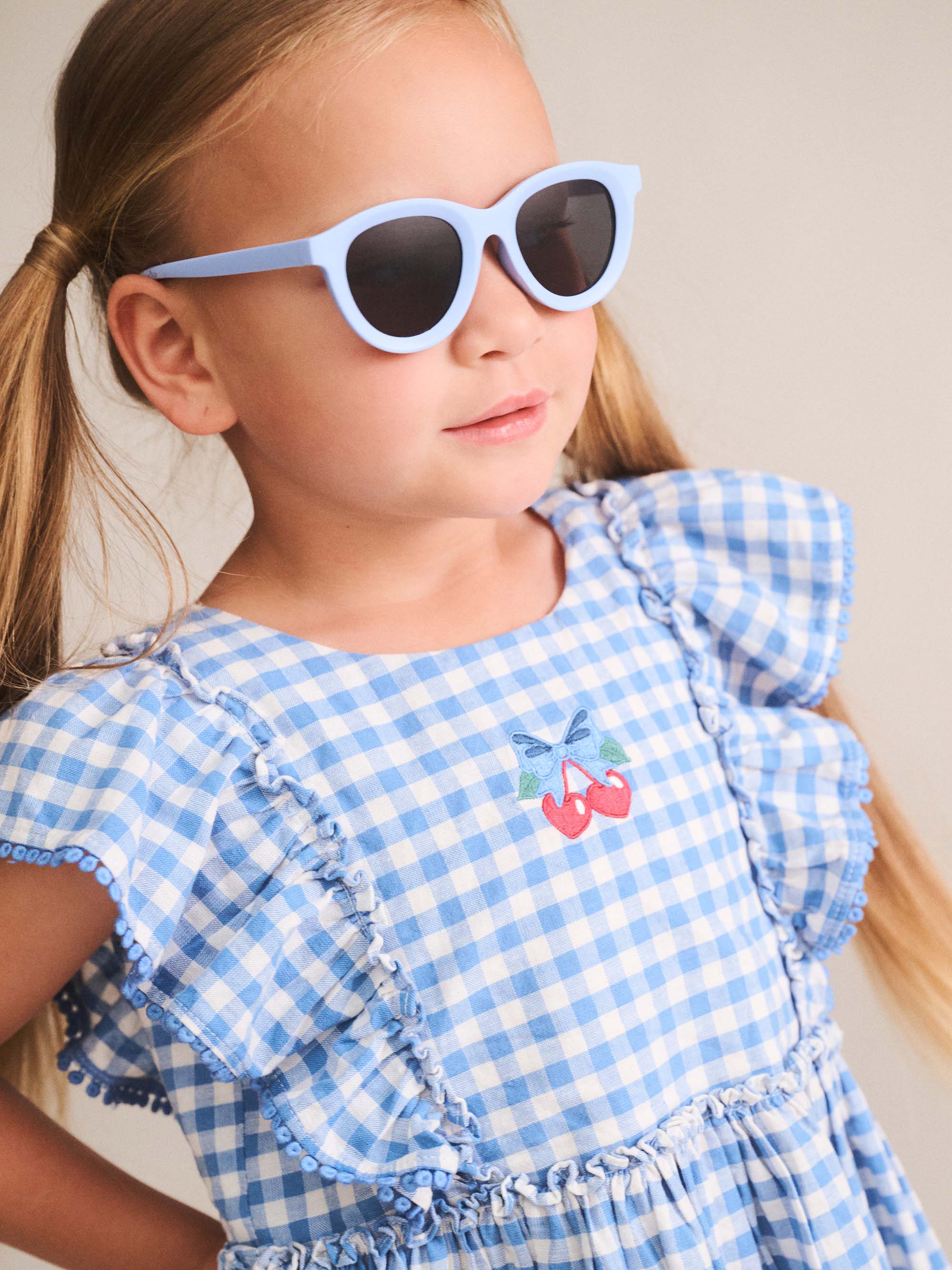 Dusty Blue Gingham Bow Dress DRESS Huxbaby Shopify