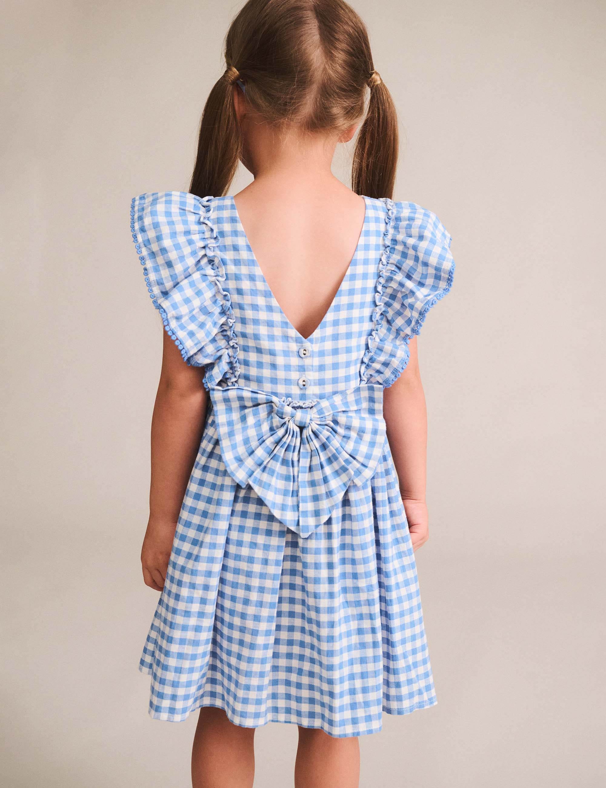 Dusty Blue Gingham Bow Dress DRESS Huxbaby Shopify