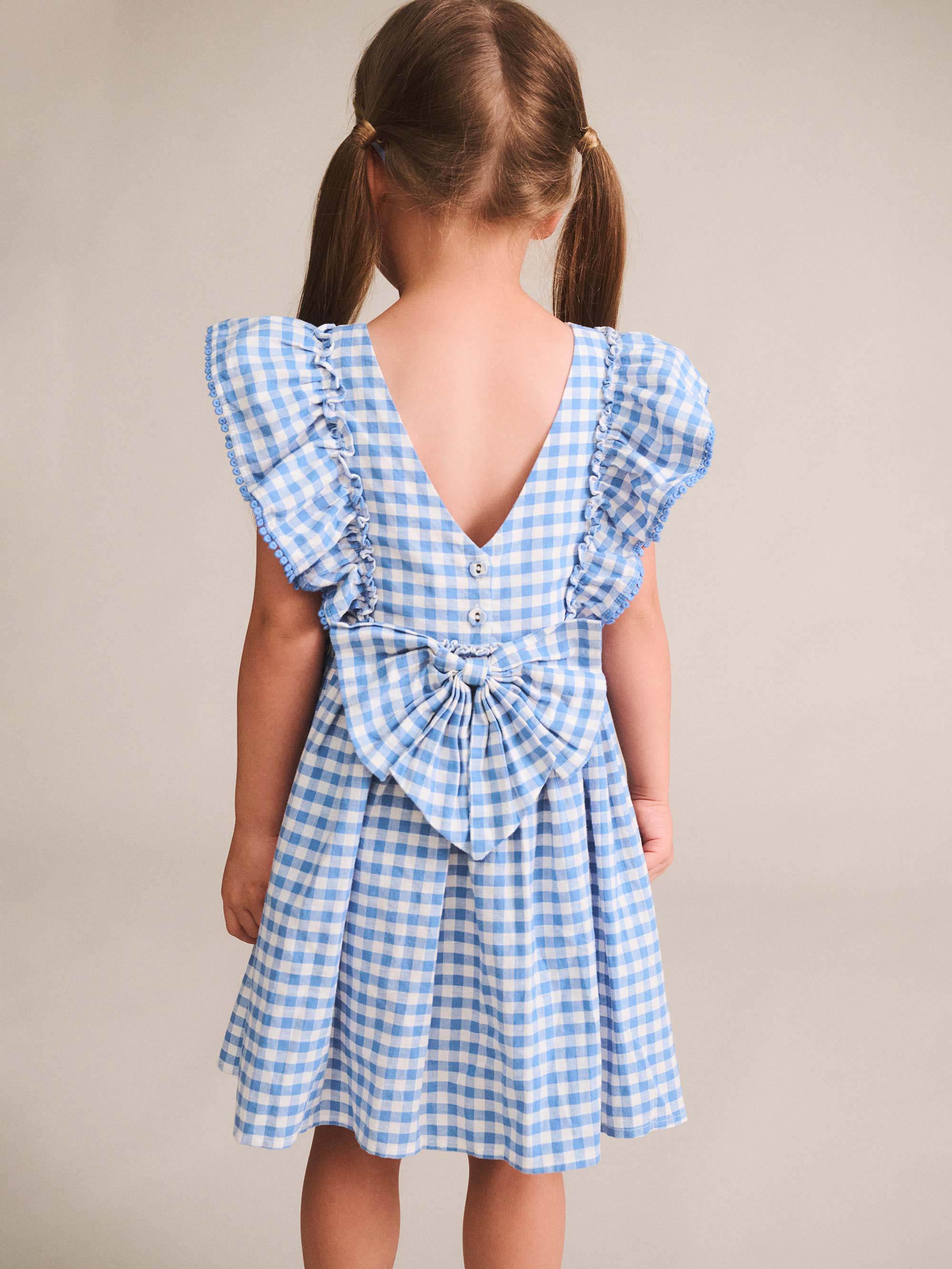 Dusty Blue Gingham Bow Dress DRESS Huxbaby Shopify