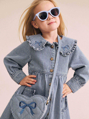Vintage Bow Collar Denim Dress DRESS Huxbaby