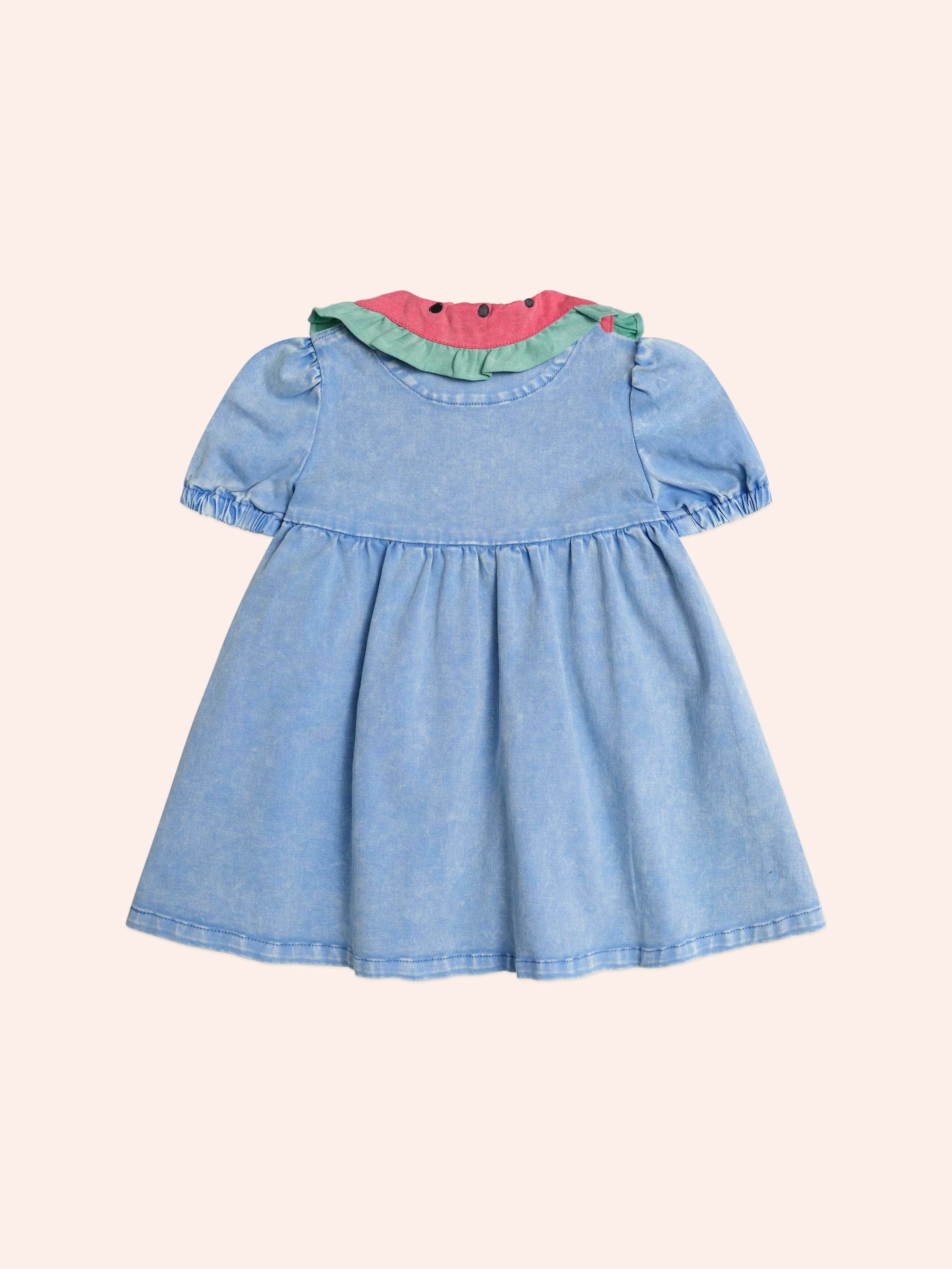 Watermelon Denim Puff Dress DRESS Huxbaby